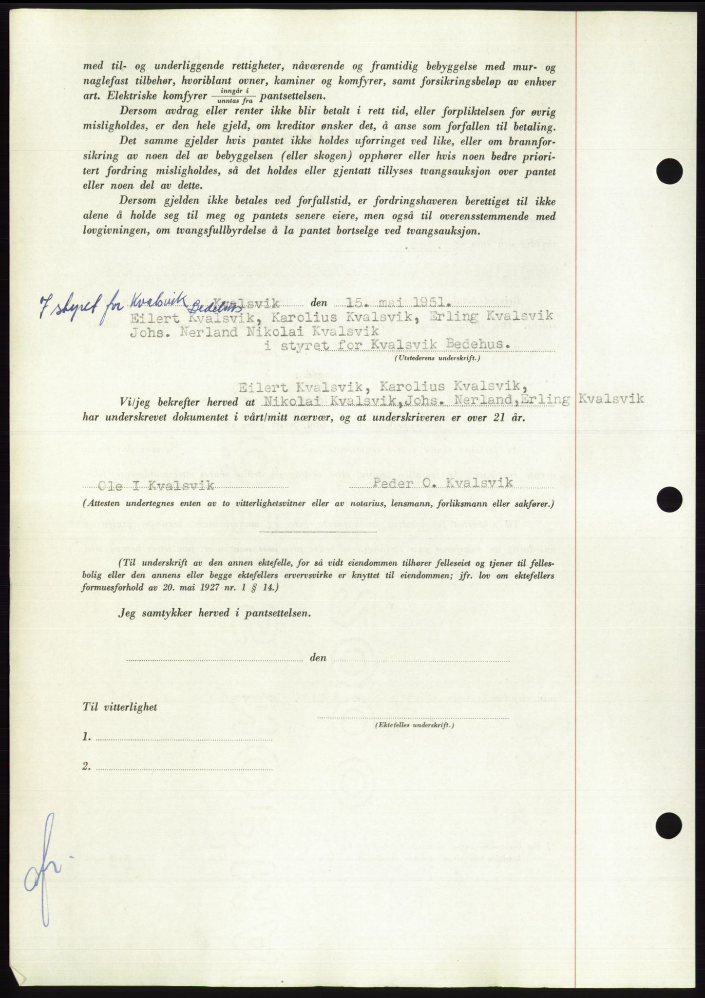 Søre Sunnmøre sorenskriveri, AV/SAT-A-4122/1/2/2C/L0120: Mortgage book no. 8B, 1951-1951, Diary no: : 871/1951