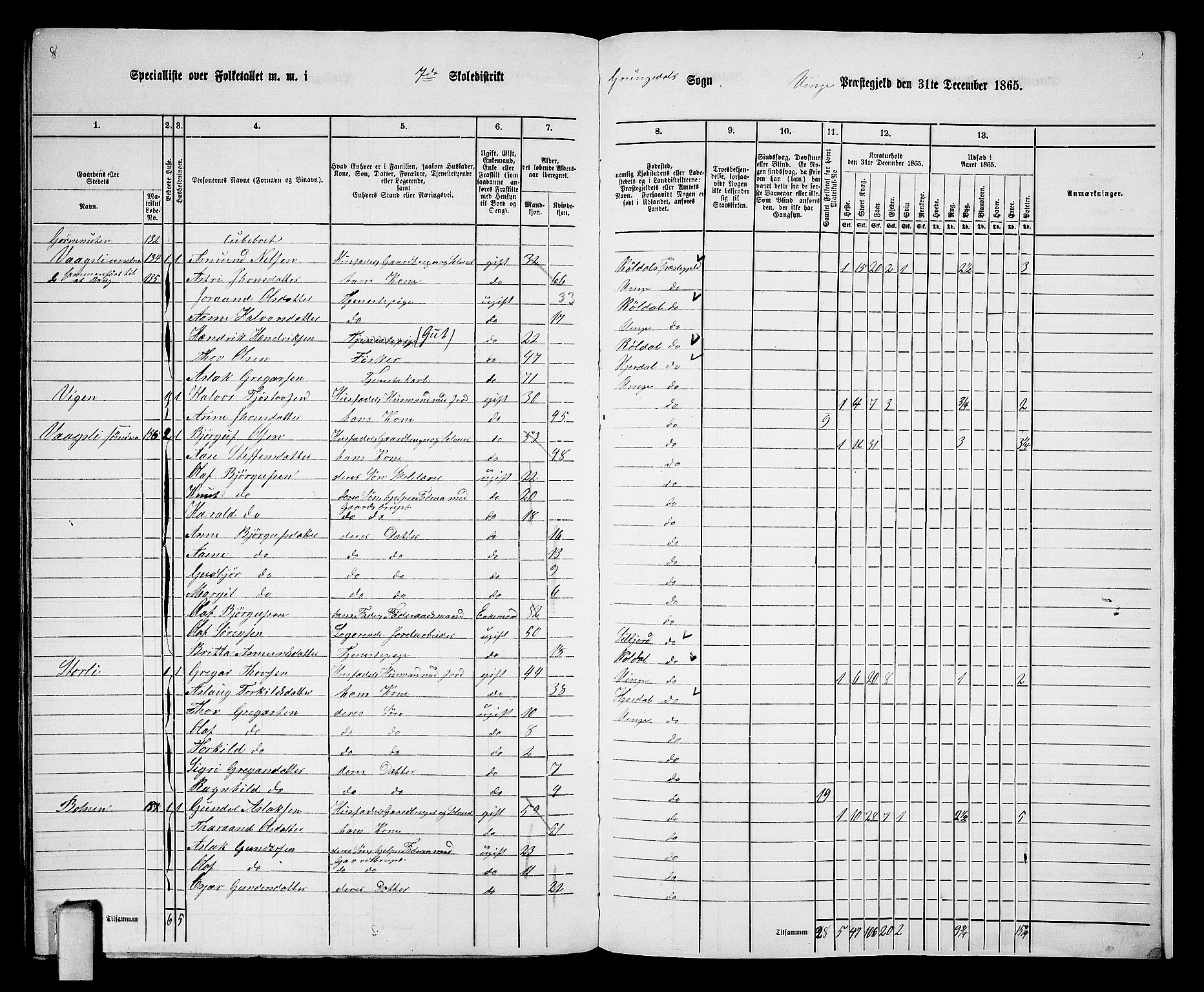 RA, 1865 census for Vinje, 1865, p. 76