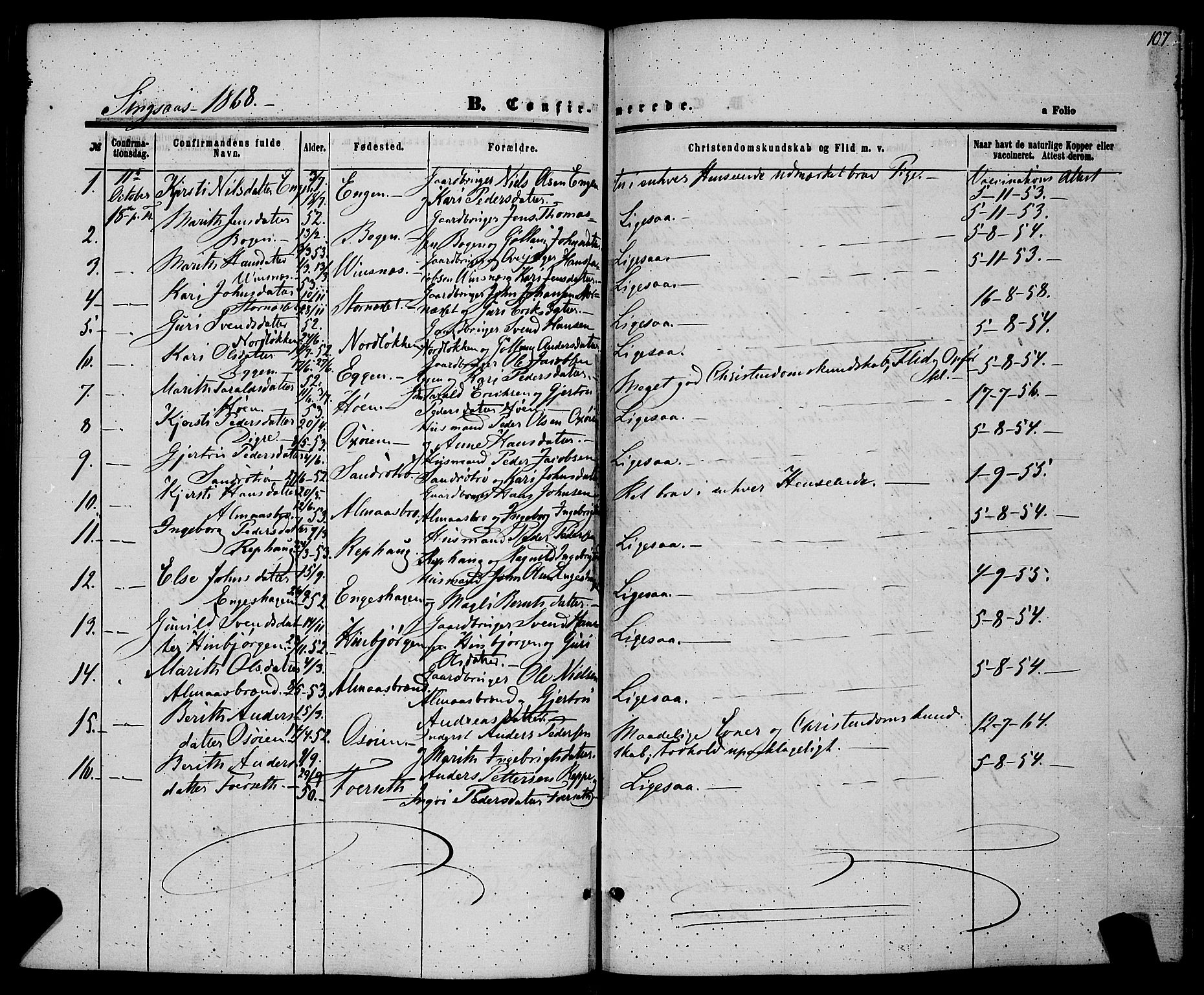 Ministerialprotokoller, klokkerbøker og fødselsregistre - Sør-Trøndelag, AV/SAT-A-1456/685/L0967: Parish register (official) no. 685A07 /2, 1860-1869, p. 107