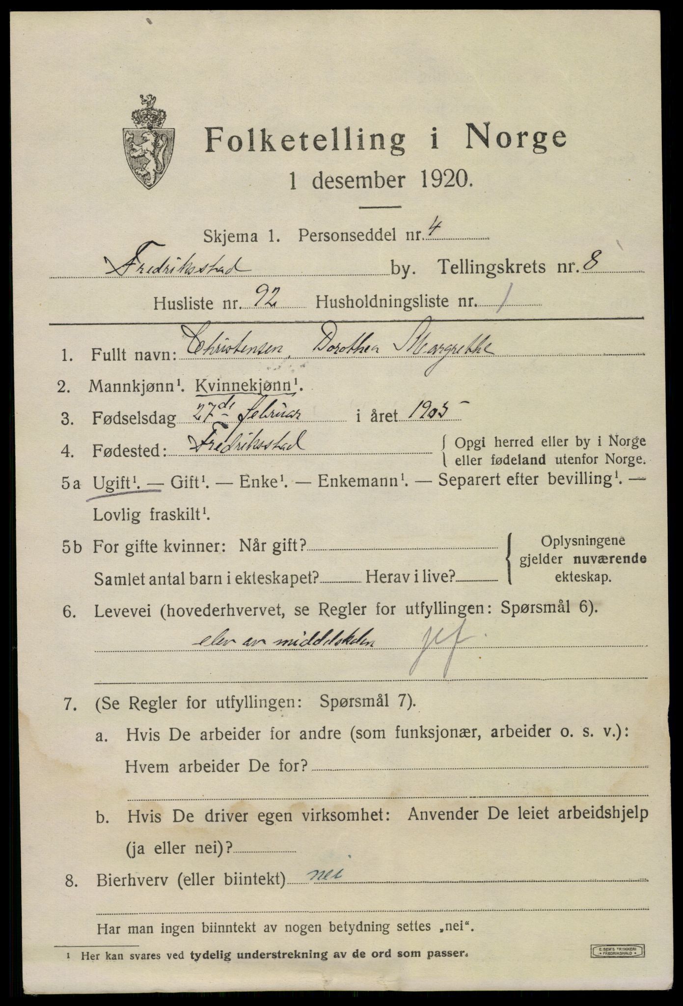 SAO, 1920 census for Fredrikstad, 1920, p. 25055