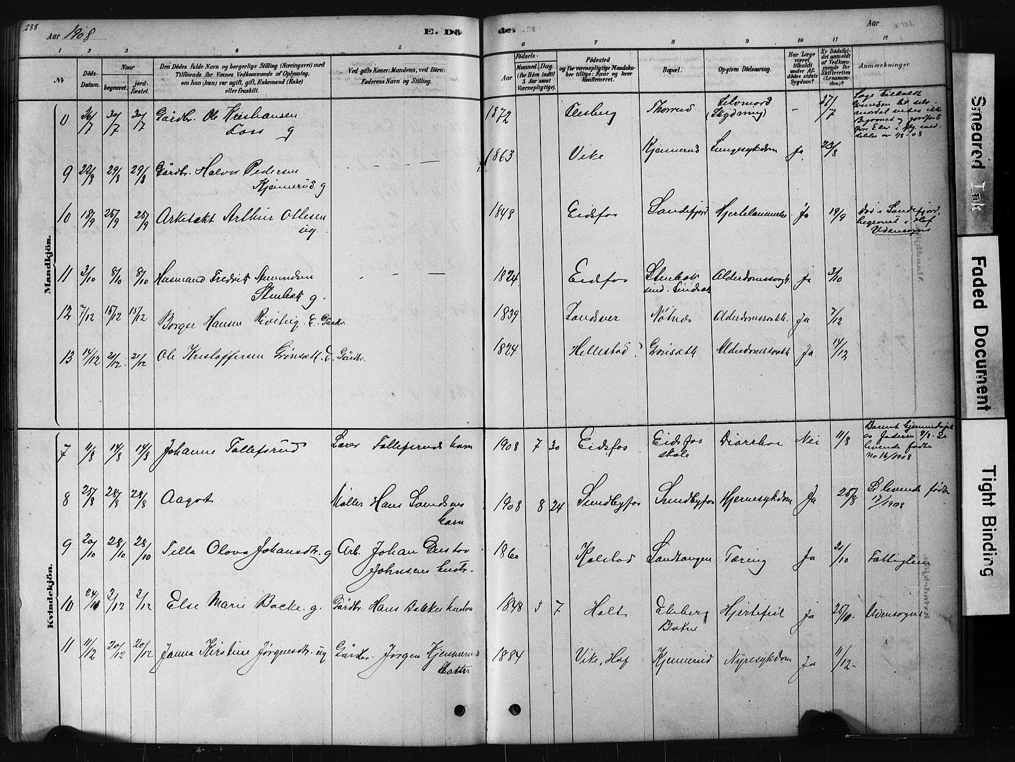 Hof kirkebøker, SAKO/A-64/G/Ga/L0004: Parish register (copy) no. I 4, 1878-1930, p. 288