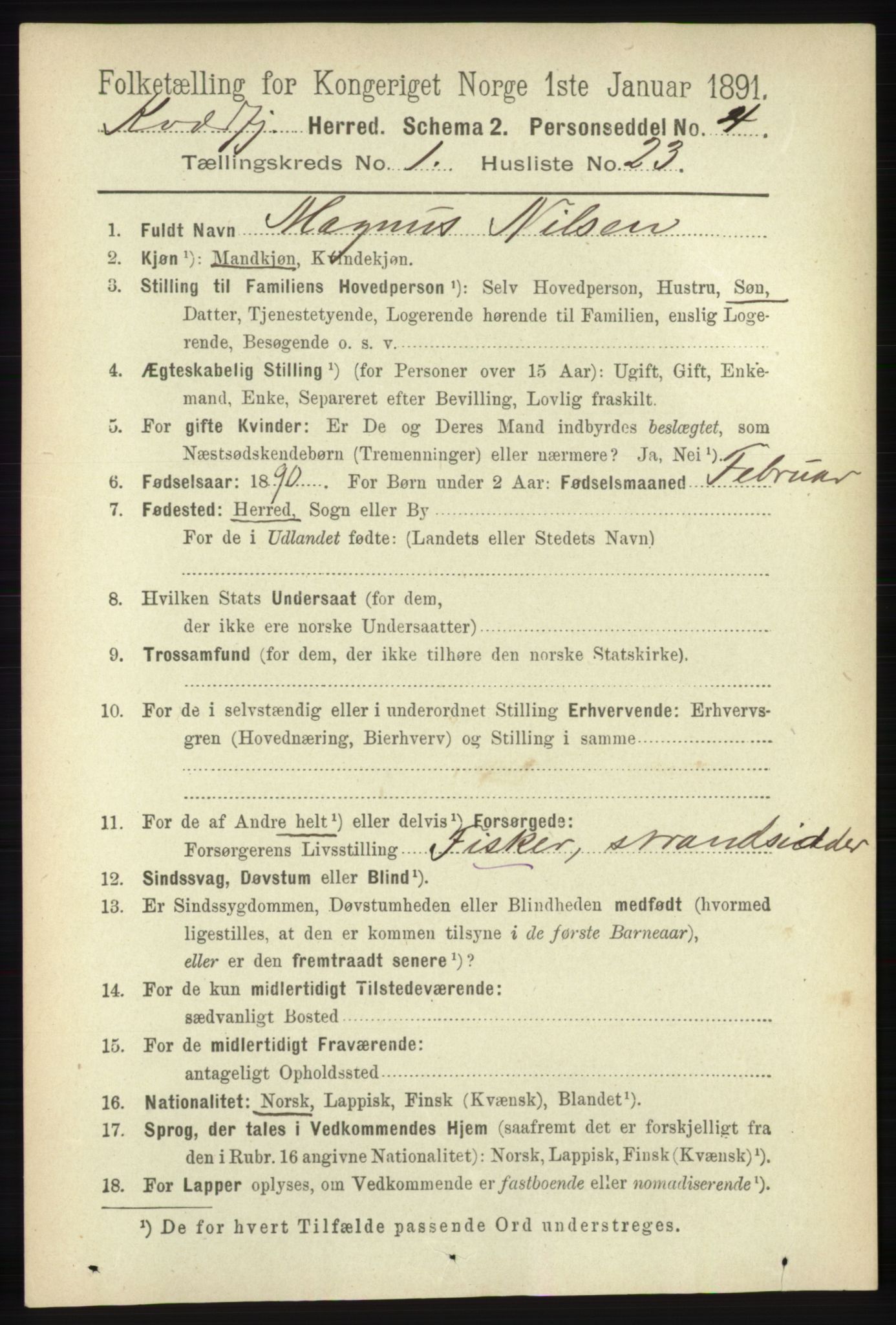 RA, 1891 census for 1911 Kvæfjord, 1891, p. 247