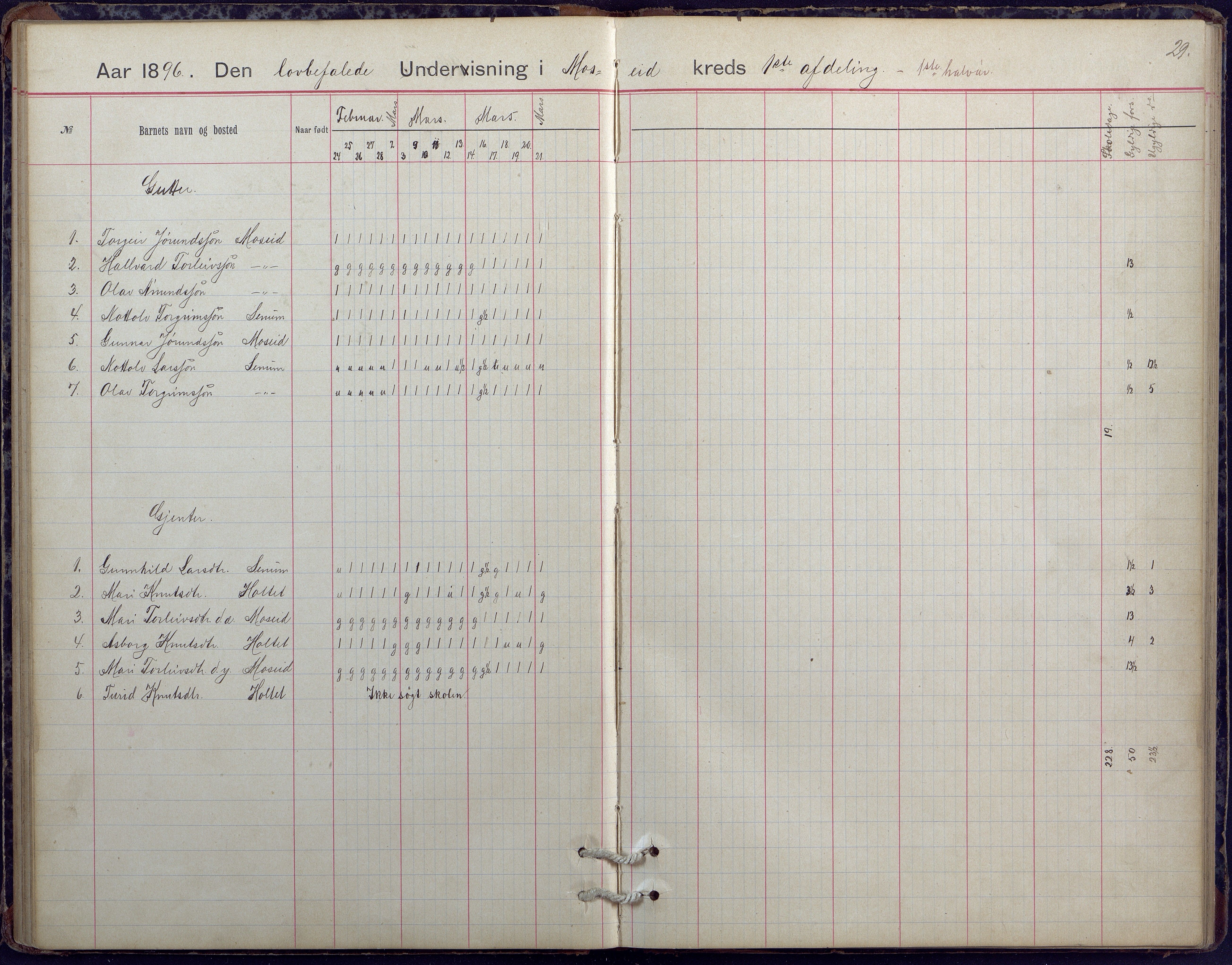 Hornnes kommune, Moi, Moseid, Kjetså skolekretser, AAKS/KA0936-550e/F1/L0005: Dagbok. Moseid, Moi, 1892-1908, p. 29