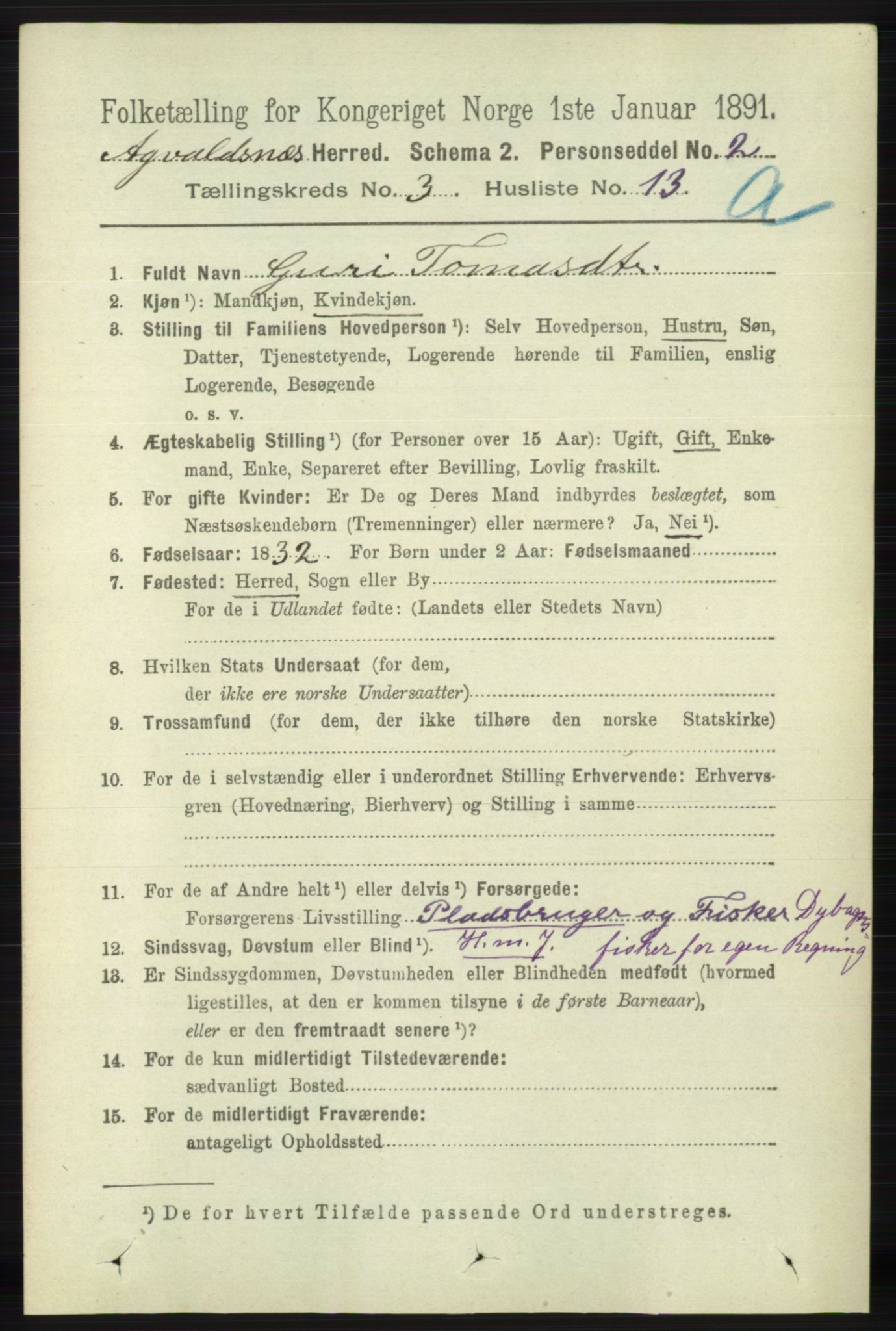 RA, 1891 census for 1147 Avaldsnes, 1891, p. 1088