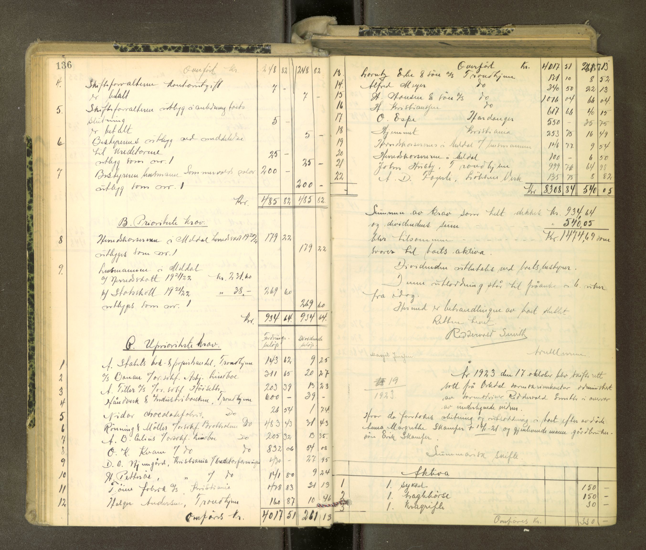 Orkdal sorenskriveri, AV/SAT-A-4169/1/3/3Aa/L0017: Skifteprotokoller, 1921-1929, p. 136-137
