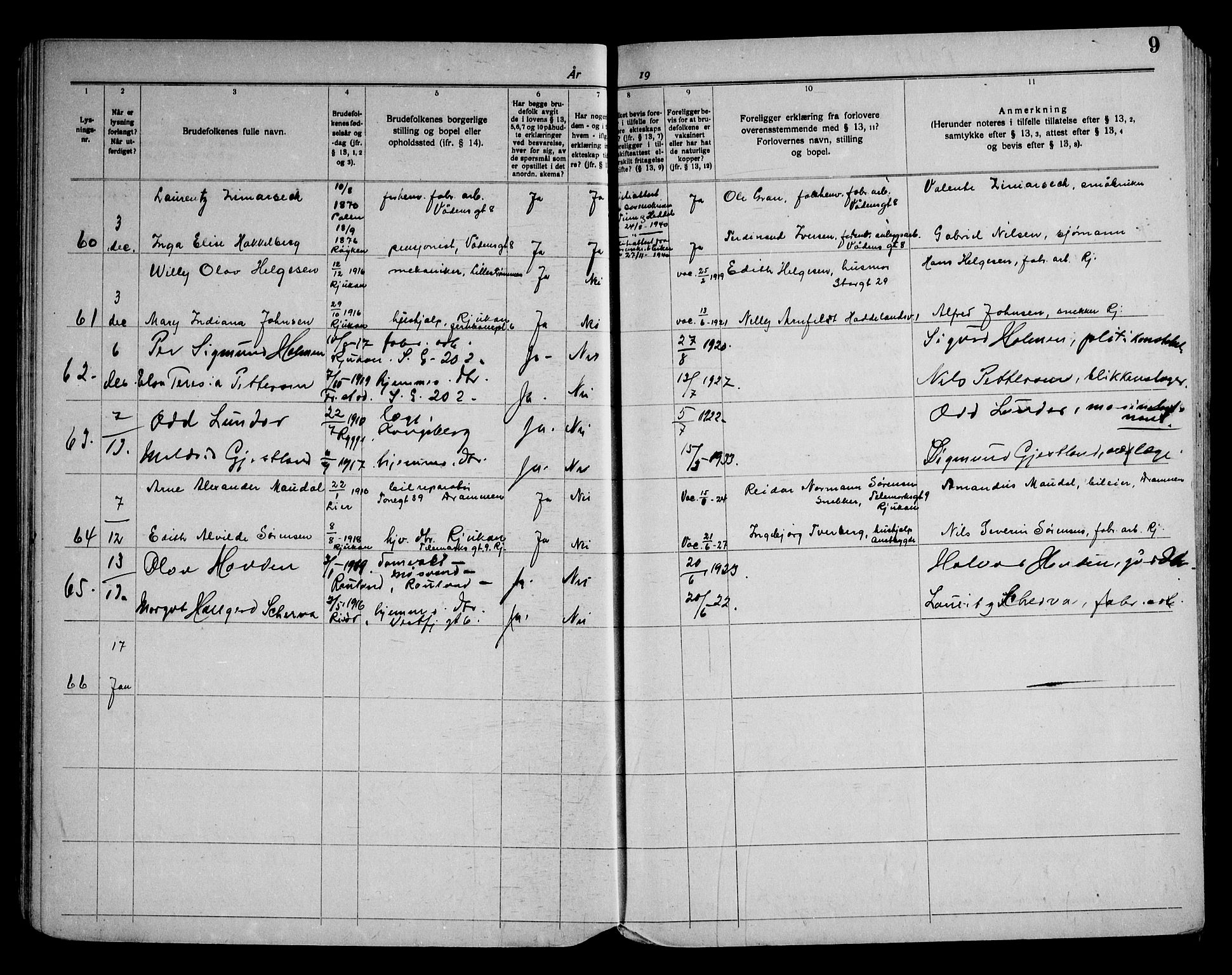Rjukan kirkebøker, SAKO/A-294/H/Ha/L0001: Banns register no. 1, 1939-1959, p. 9