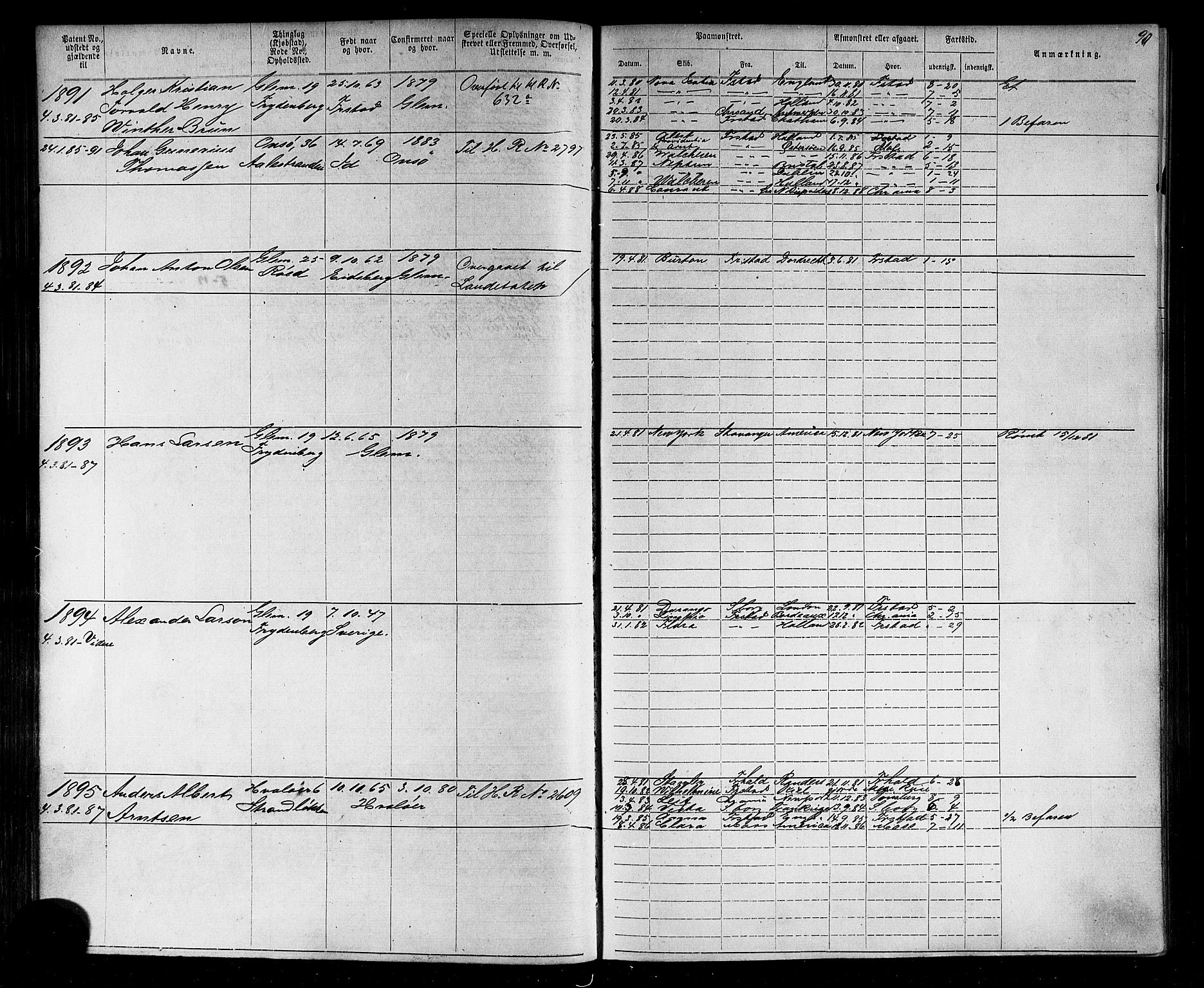 Fredrikstad mønstringskontor, AV/SAO-A-10569b/F/Fc/Fca/L0004: Annotasjonsrulle, 1885-1893, p. 92