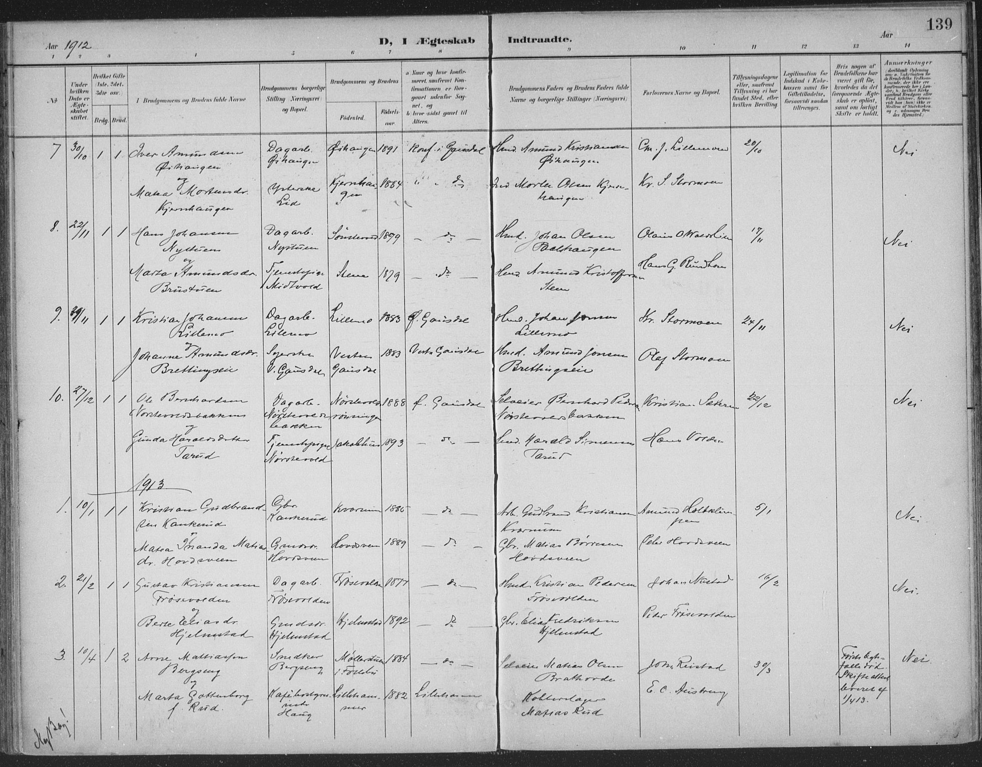 Østre Gausdal prestekontor, SAH/PREST-092/H/Ha/Haa/L0004: Parish register (official) no. 4, 1898-1914, p. 139