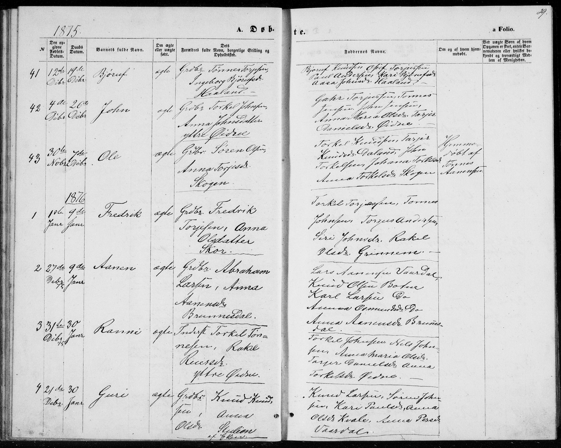 Bjelland sokneprestkontor, SAK/1111-0005/F/Fb/Fbc/L0002: Parish register (copy) no. B 2, 1867-1887, p. 29