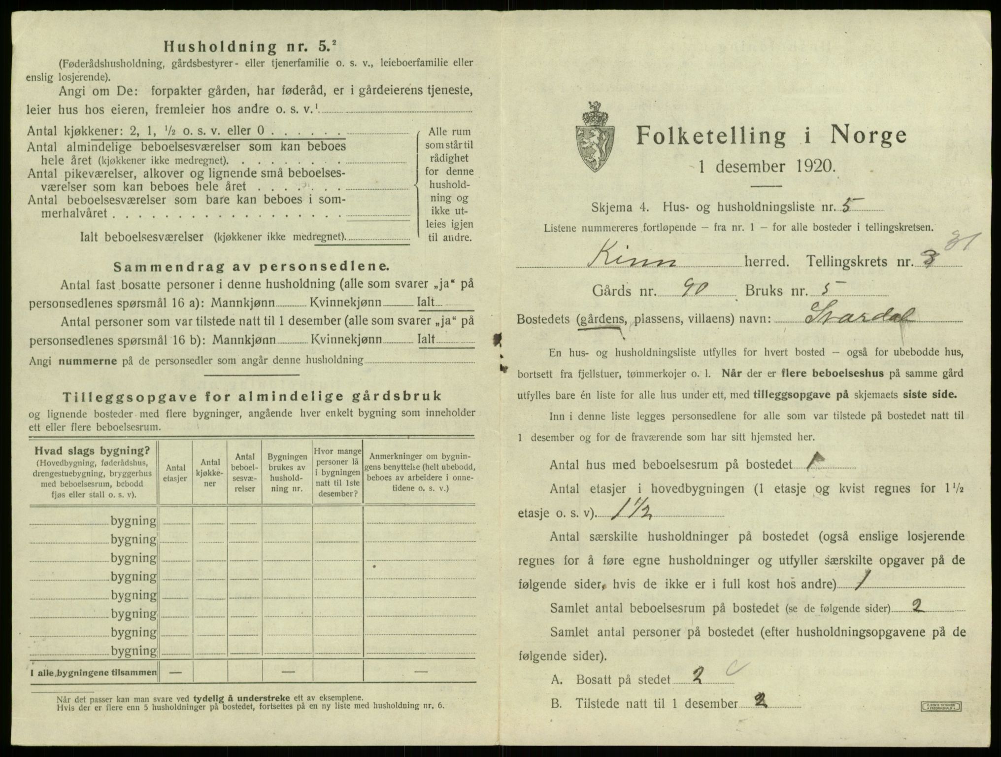 SAB, 1920 census for Kinn, 1920, p. 1556