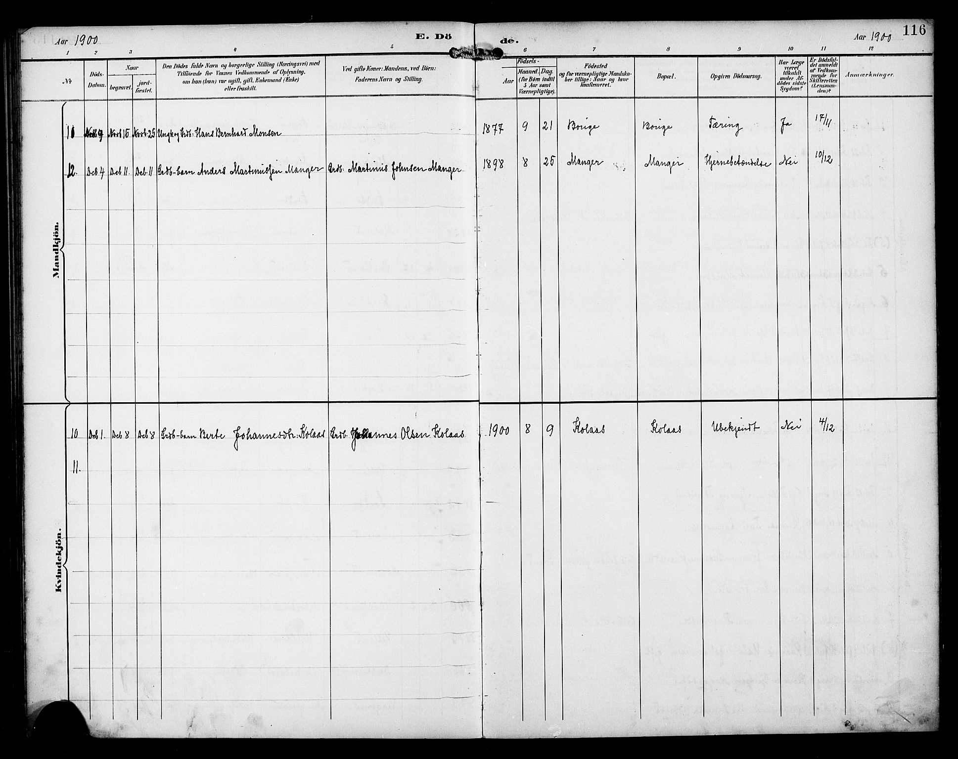 Manger sokneprestembete, SAB/A-76801/H/Haa: Parish register (official) no. B 2, 1893-1906, p. 116