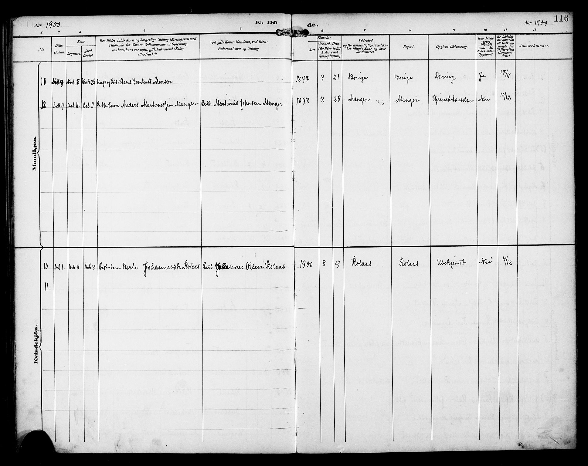 Manger sokneprestembete, AV/SAB-A-76801/H/Haa: Parish register (official) no. B 2, 1893-1906, p. 116