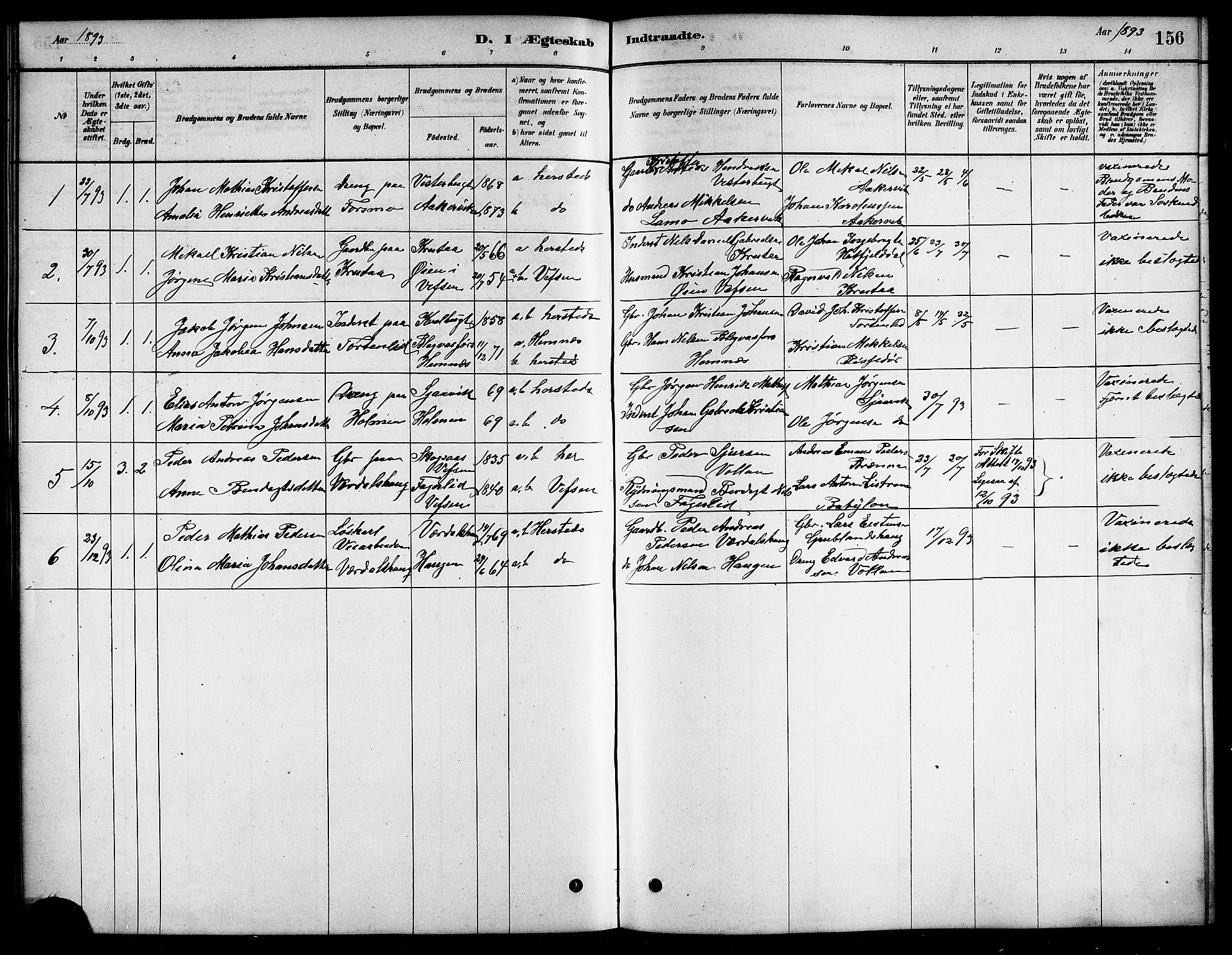 Ministerialprotokoller, klokkerbøker og fødselsregistre - Nordland, SAT/A-1459/823/L0330: Parish register (copy) no. 823C02, 1879-1916, p. 156
