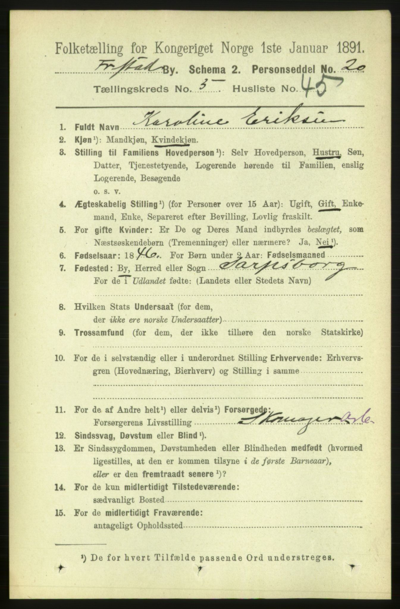 RA, 1891 census for 0103 Fredrikstad, 1891, p. 7230