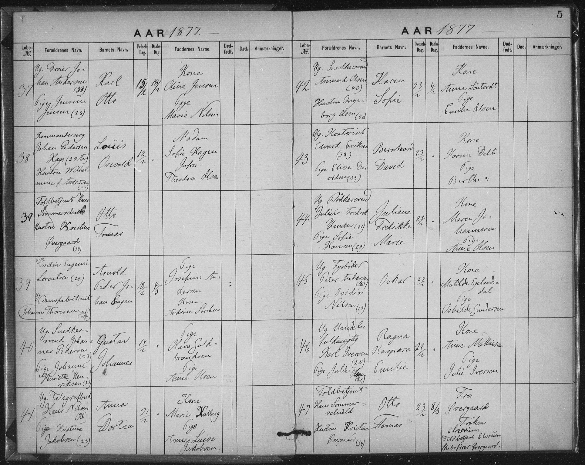 Rikshospitalet prestekontor Kirkebøker, SAO/A-10309b/K/L0003/0001: Baptism register no. 3.1, 1877-1884, p. 5