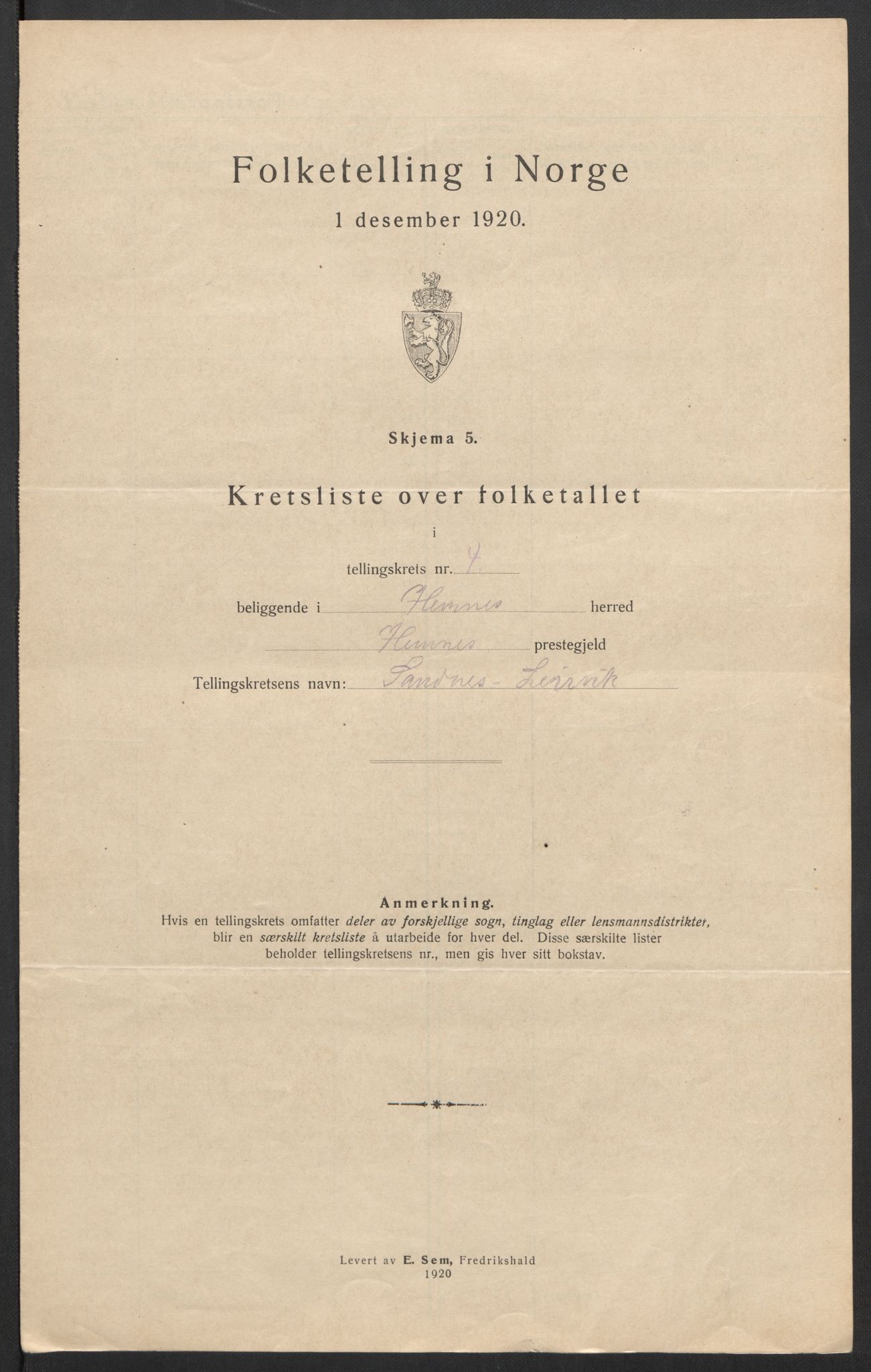 SAT, 1920 census for Hemnes, 1920, p. 22