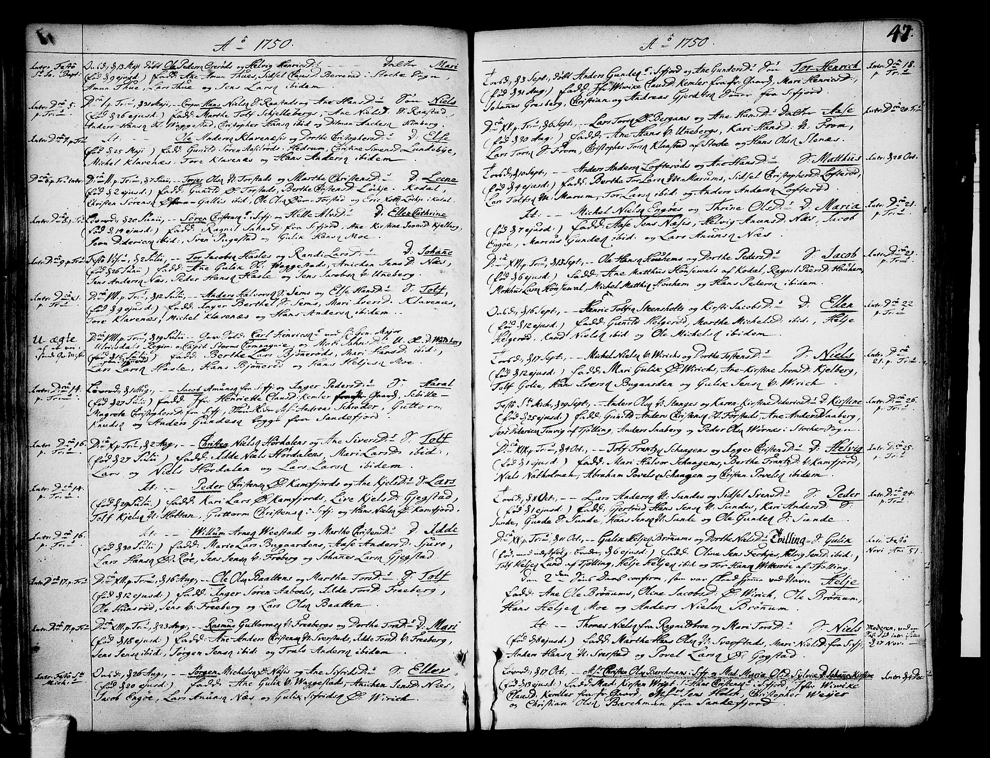 Sandar kirkebøker, SAKO/A-243/F/Fa/L0002: Parish register (official) no. 2, 1733-1788, p. 47