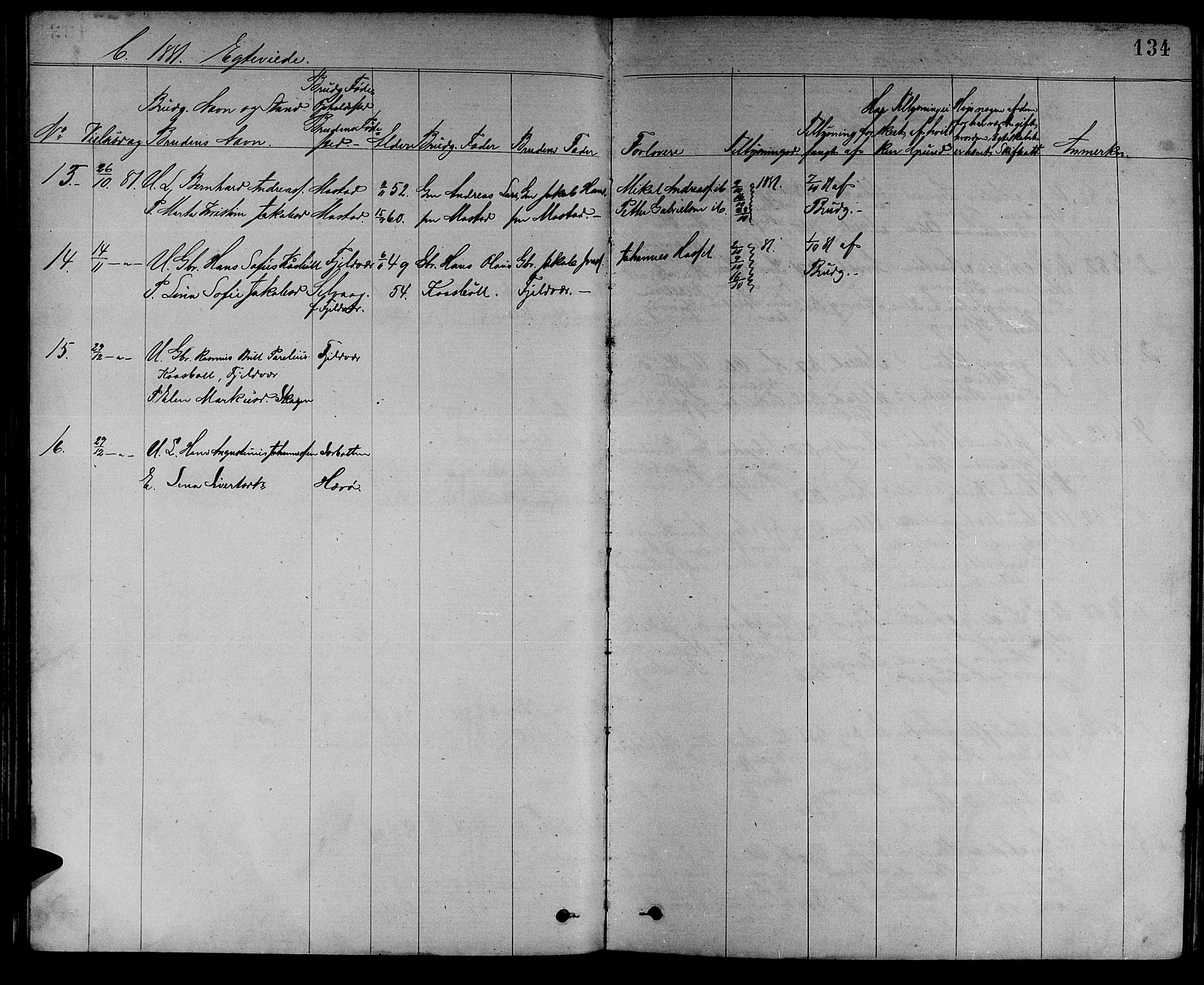 Ministerialprotokoller, klokkerbøker og fødselsregistre - Sør-Trøndelag, SAT/A-1456/637/L0561: Parish register (copy) no. 637C02, 1873-1882, p. 134