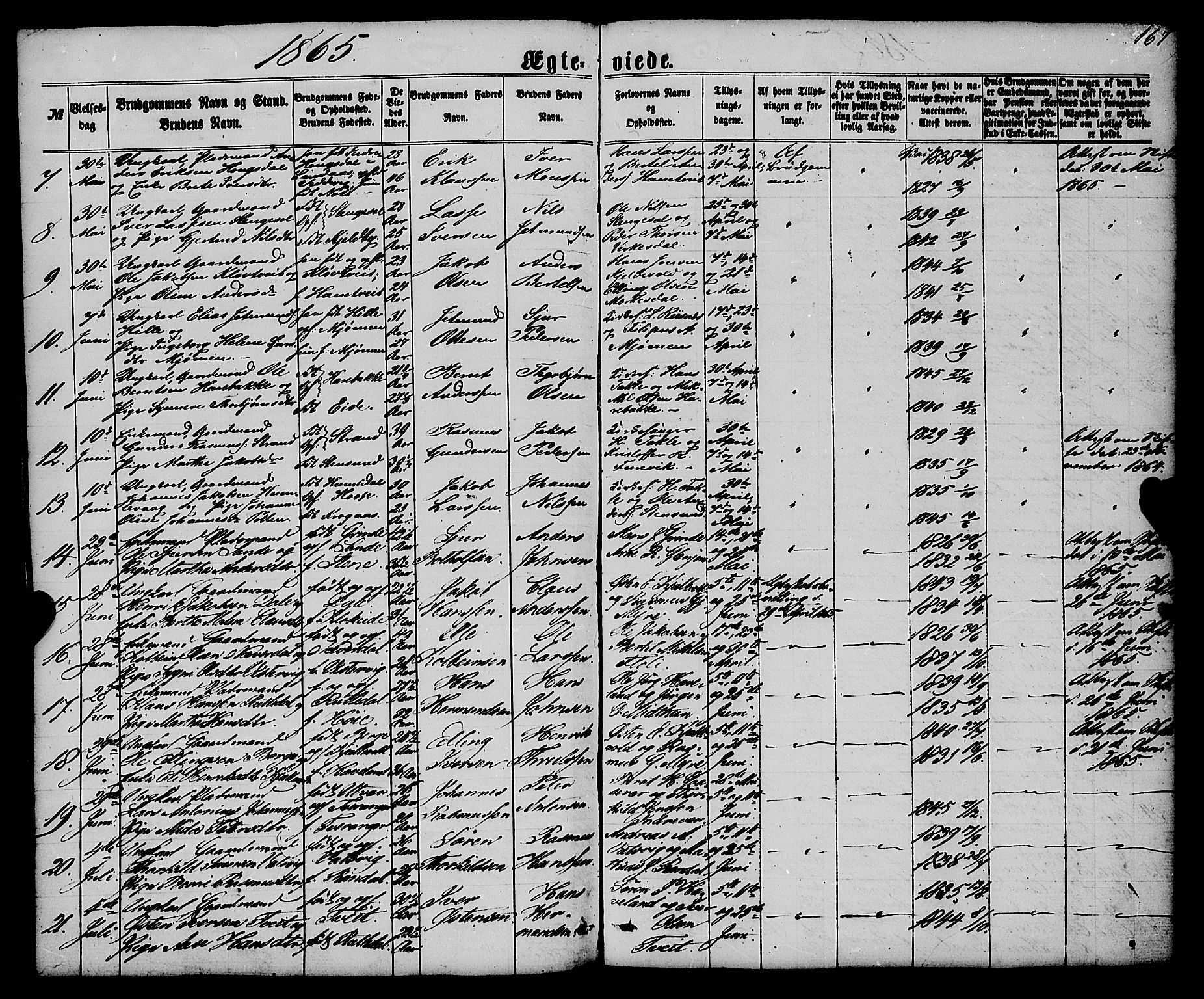 Gulen sokneprestembete, AV/SAB-A-80201/H/Haa/Haaa/L0022: Parish register (official) no. A 22, 1859-1869, p. 167