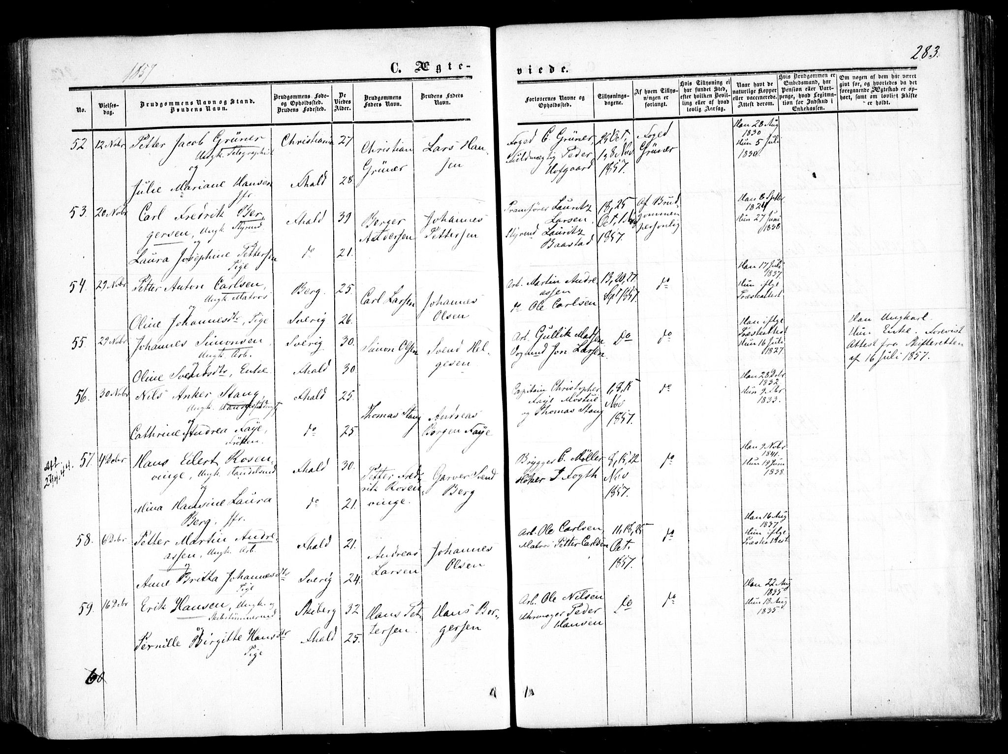 Halden prestekontor Kirkebøker, SAO/A-10909/F/Fa/L0007: Parish register (official) no. I 7, 1857-1865, p. 283