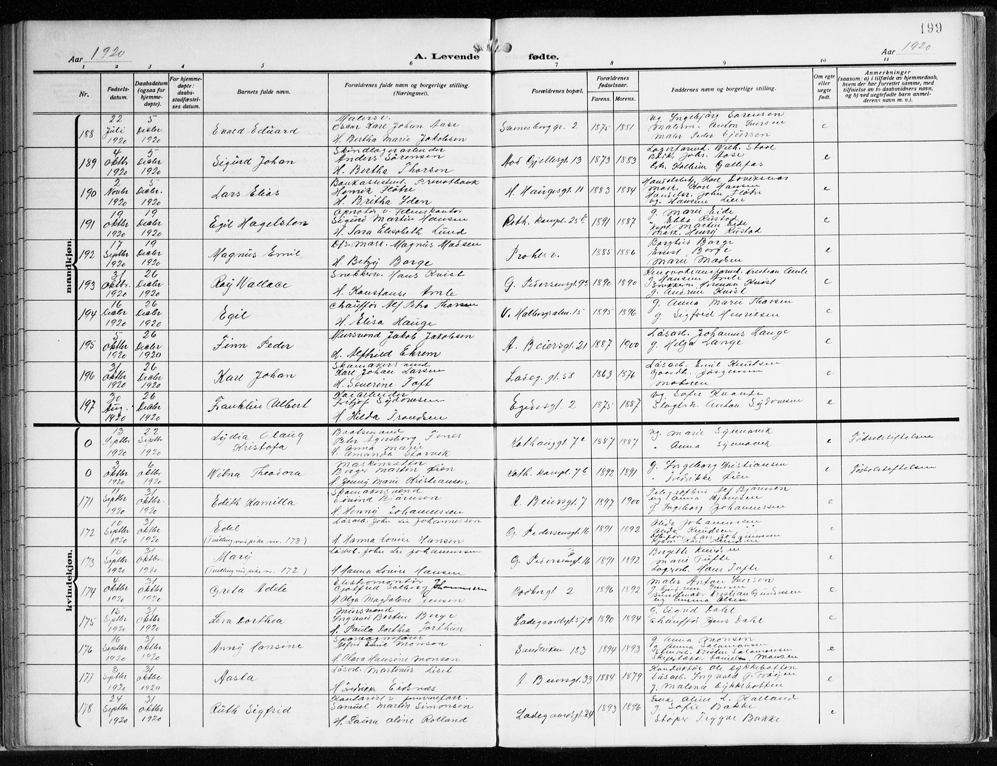 Sandviken Sokneprestembete, AV/SAB-A-77601/H/Ha/L0007: Parish register (official) no. B 4, 1912-1924, p. 199