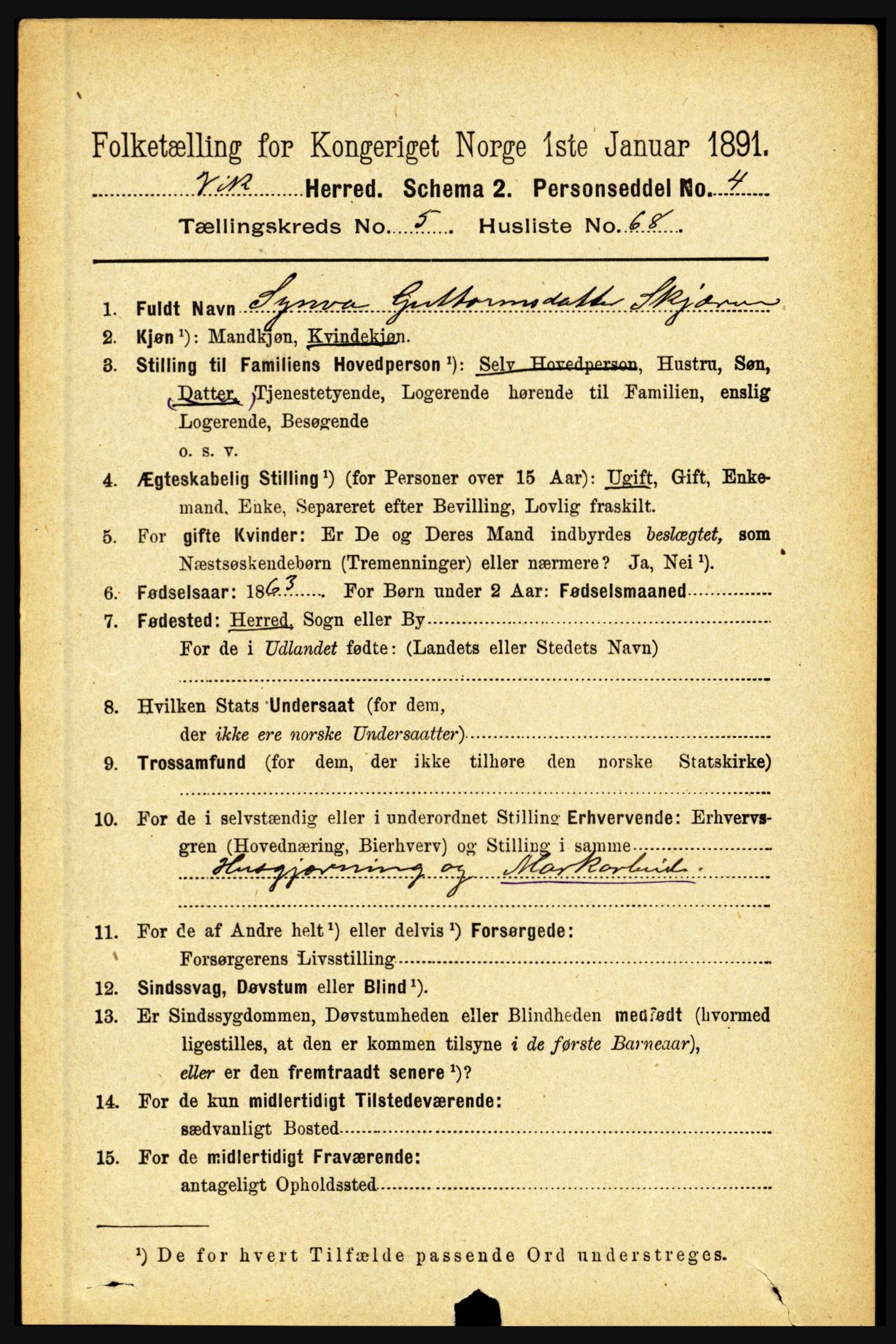 RA, 1891 census for 1417 Vik, 1891, p. 2750