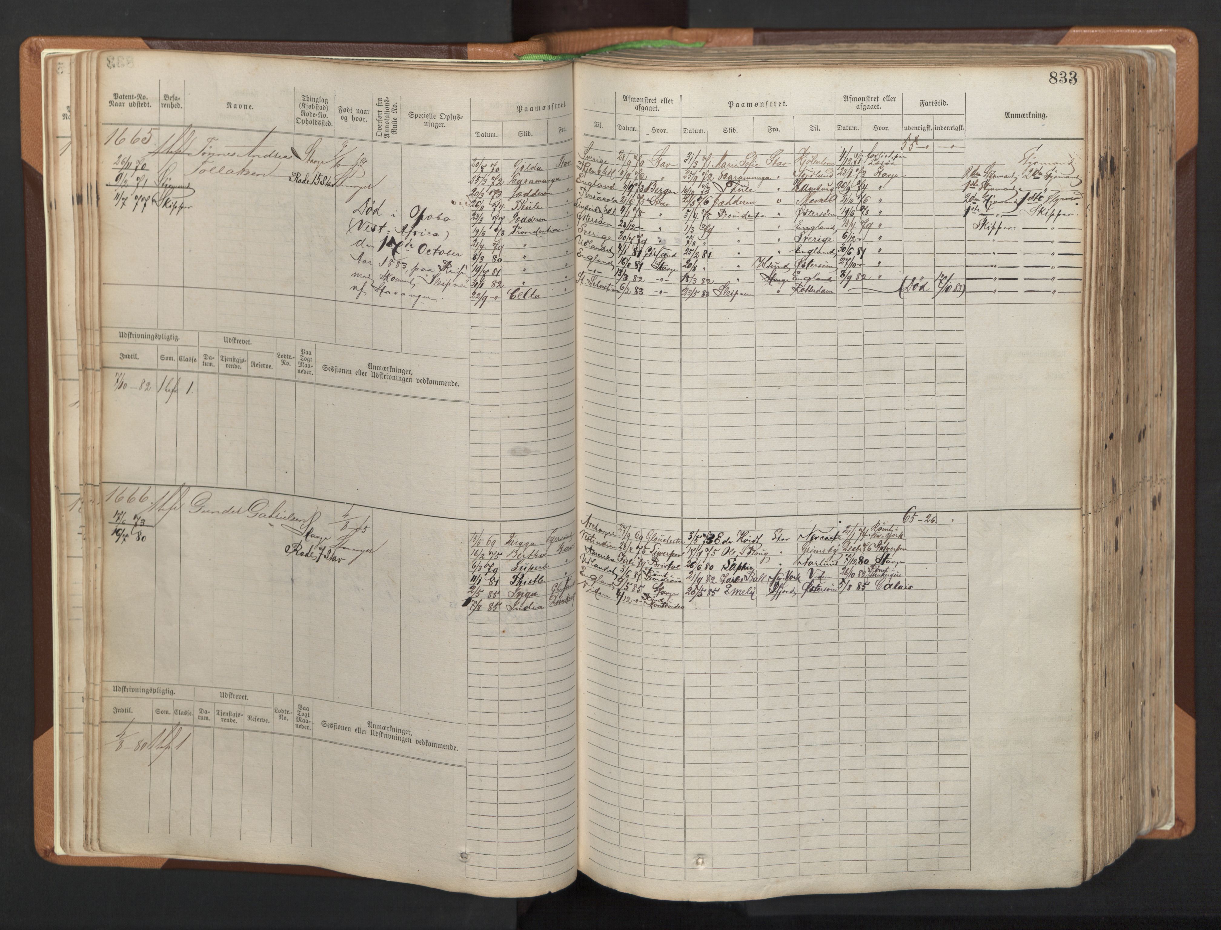 Stavanger sjømannskontor, AV/SAST-A-102006/F/Fb/Fbb/L0006: Sjøfartshovedrulle, patentnr. 1607-2402 (del 3), 1869-1880, p. 32