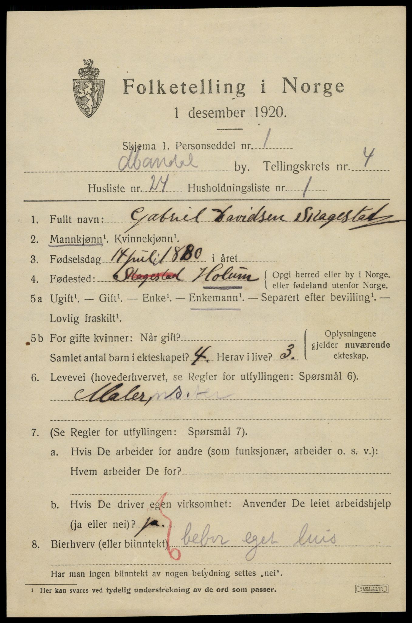 SAK, 1920 census for Mandal, 1920, p. 7253