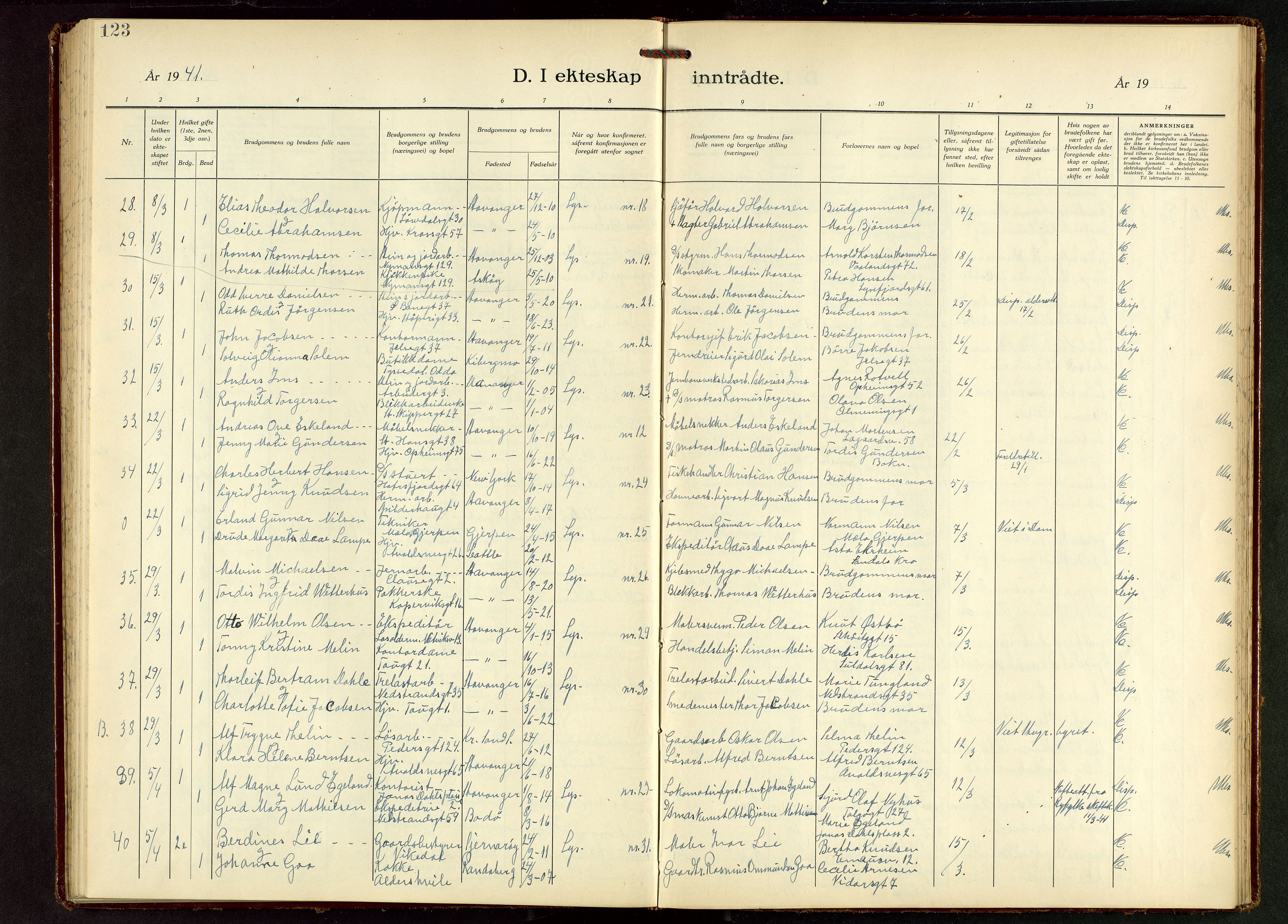 St. Johannes sokneprestkontor, SAST/A-101814/001/30/30BB/L0010: Parish register (copy) no. B 10, 1933-1946, p. 123