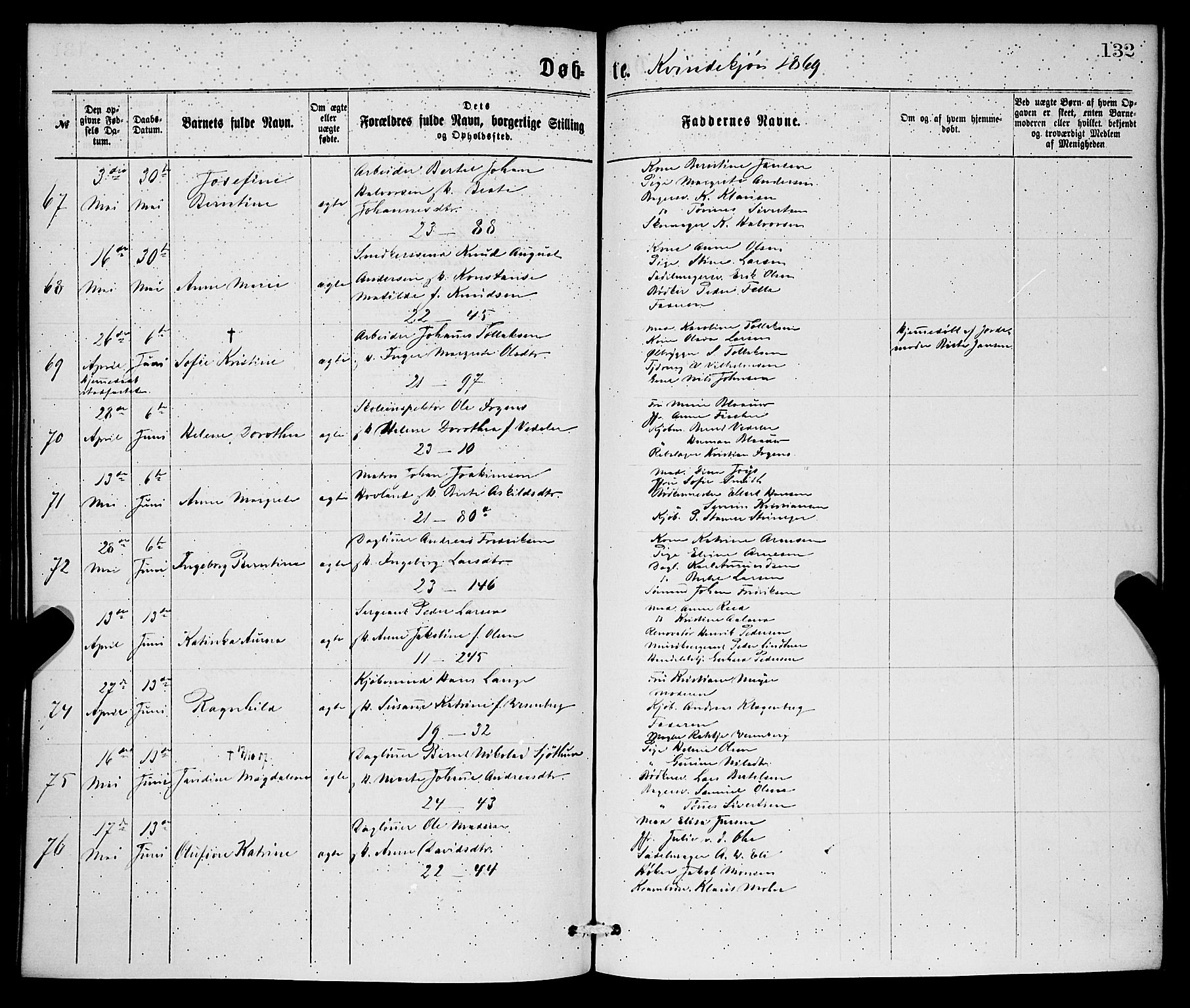 Korskirken sokneprestembete, AV/SAB-A-76101/H/Hab: Parish register (copy) no. B 6, 1869-1874, p. 132