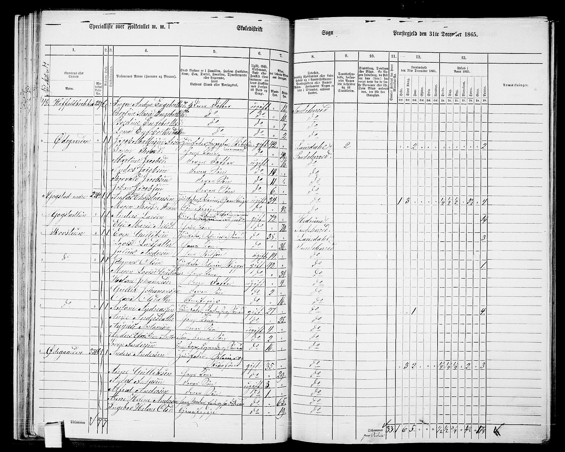 RA, 1865 census for Sandeherred/Sandeherred, 1865, p. 36