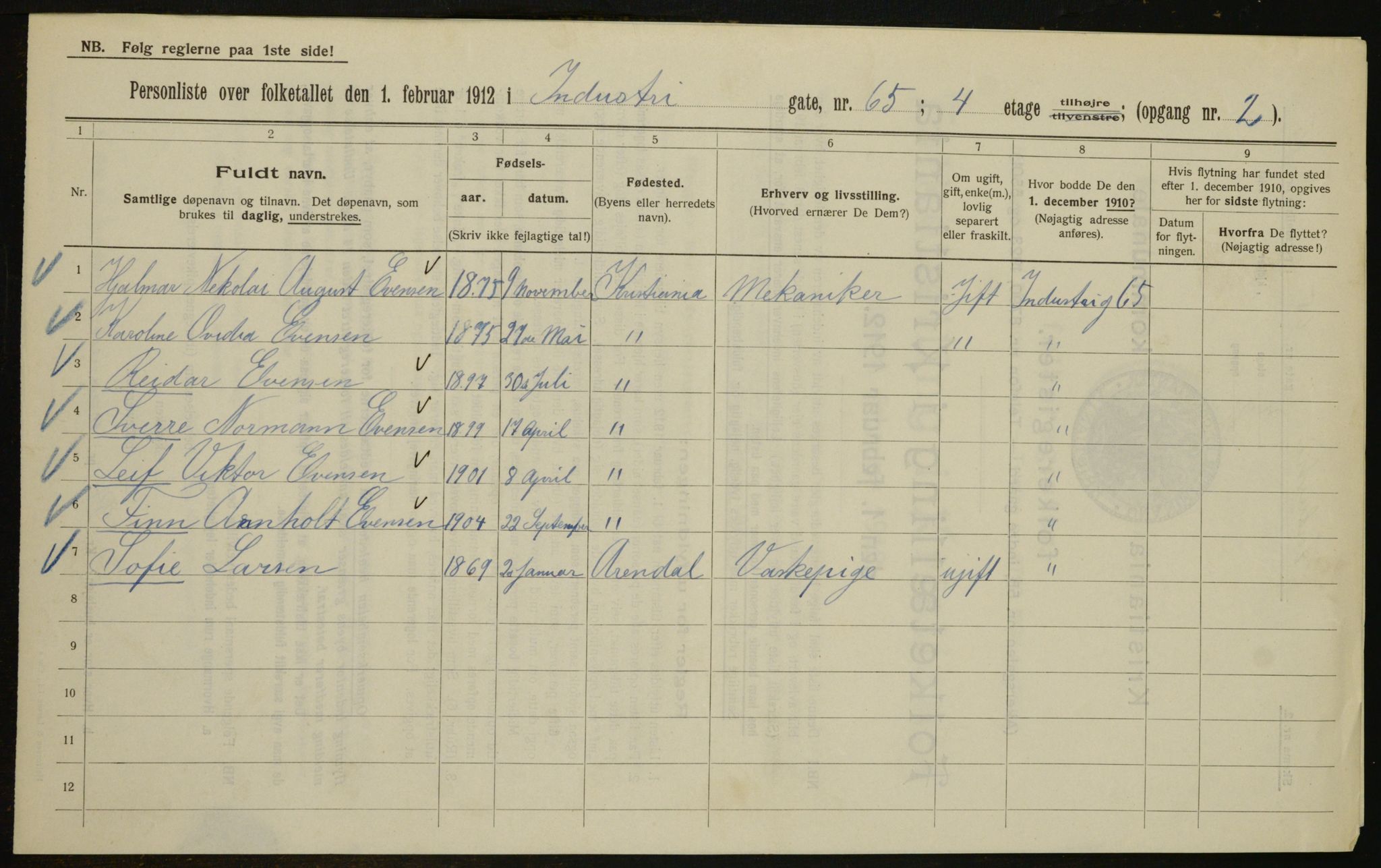 OBA, Municipal Census 1912 for Kristiania, 1912, p. 44098