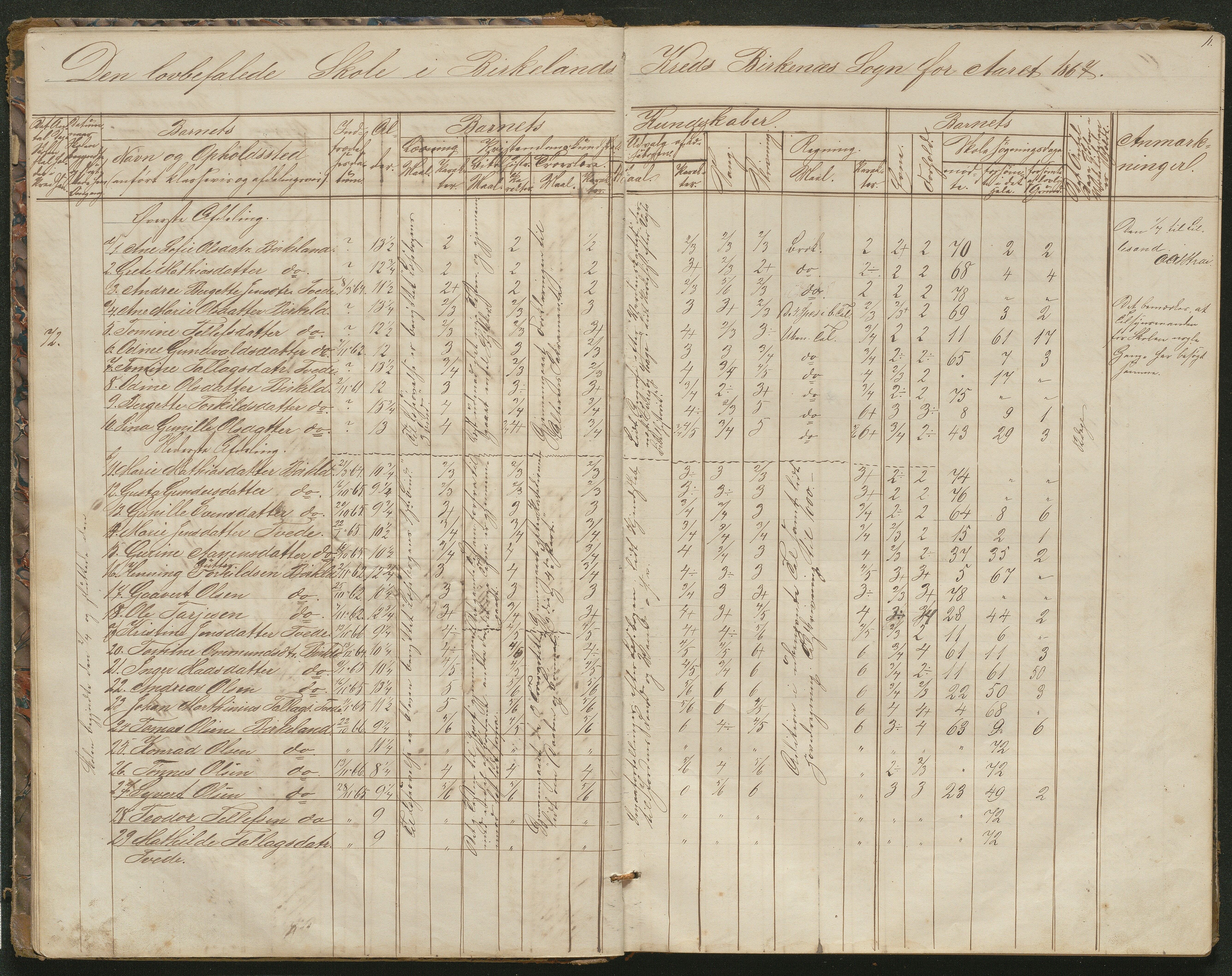 Birkenes kommune, Birkenes krets/Birkeland folkeskole frem til 1991, AAKS/KA0928-550a_91/F02/L0001: Skoleprotokoll, 1862-1896, p. 11