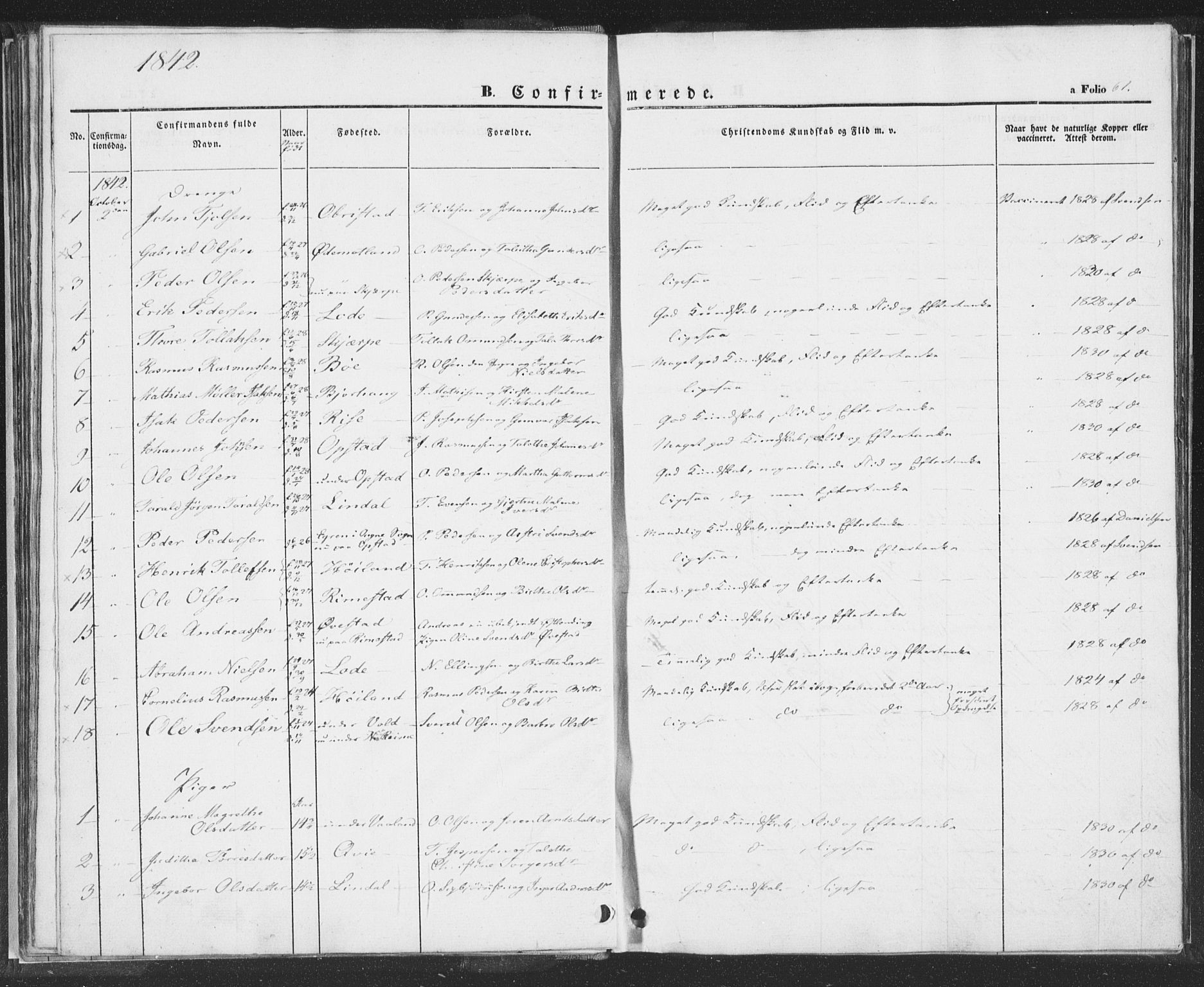 Hå sokneprestkontor, AV/SAST-A-101801/001/30BA/L0006: Parish register (official) no. A 5, 1842-1853, p. 61