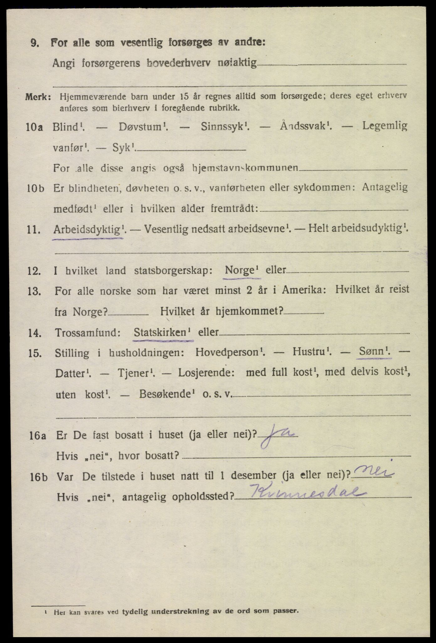 SAK, 1920 census for Fjotland, 1920, p. 1611