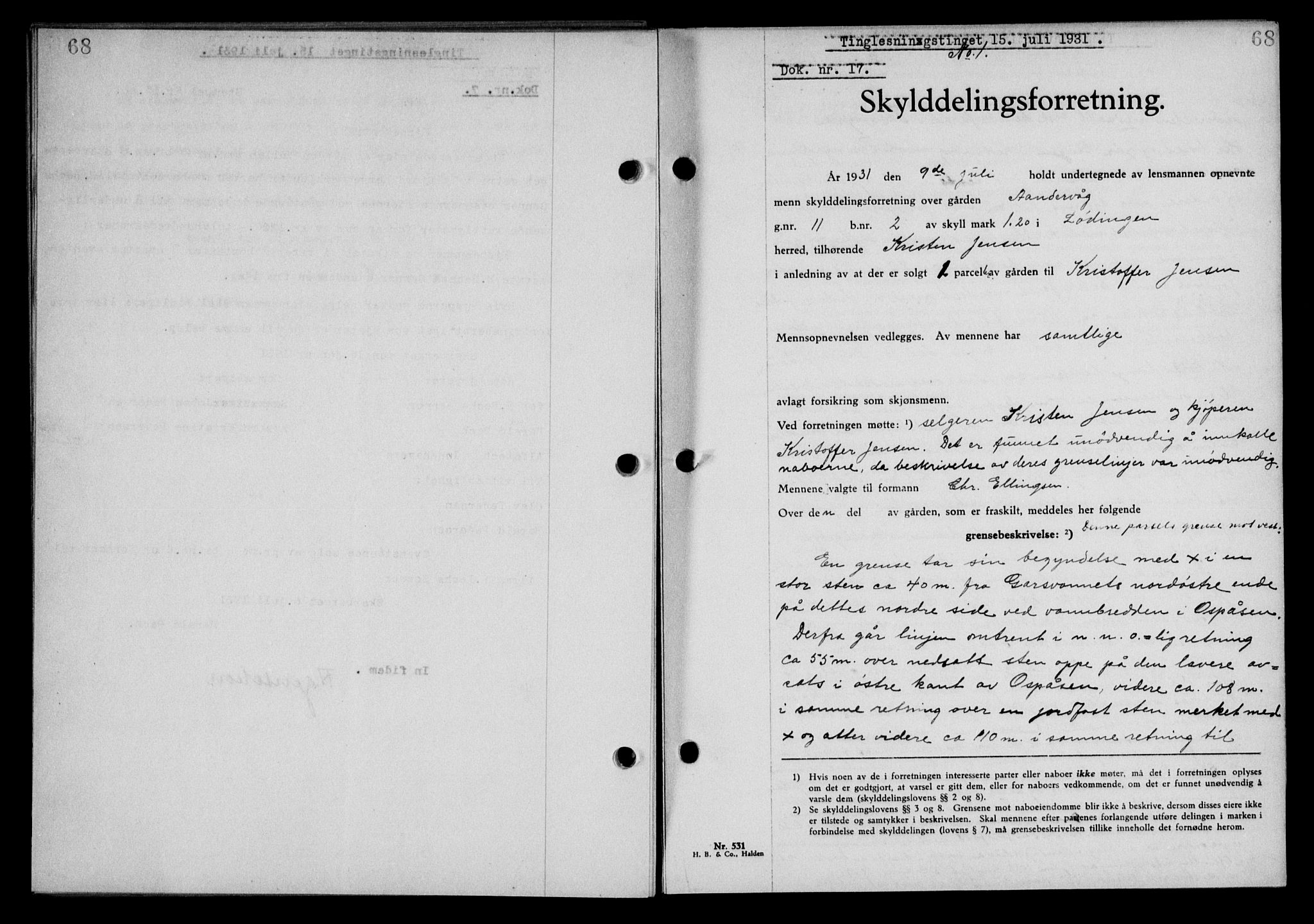 Steigen og Ofoten sorenskriveri, SAT/A-0030/1/2/2C/L0019: Mortgage book no. 22, 1931-1931, Deed date: 15.07.1931