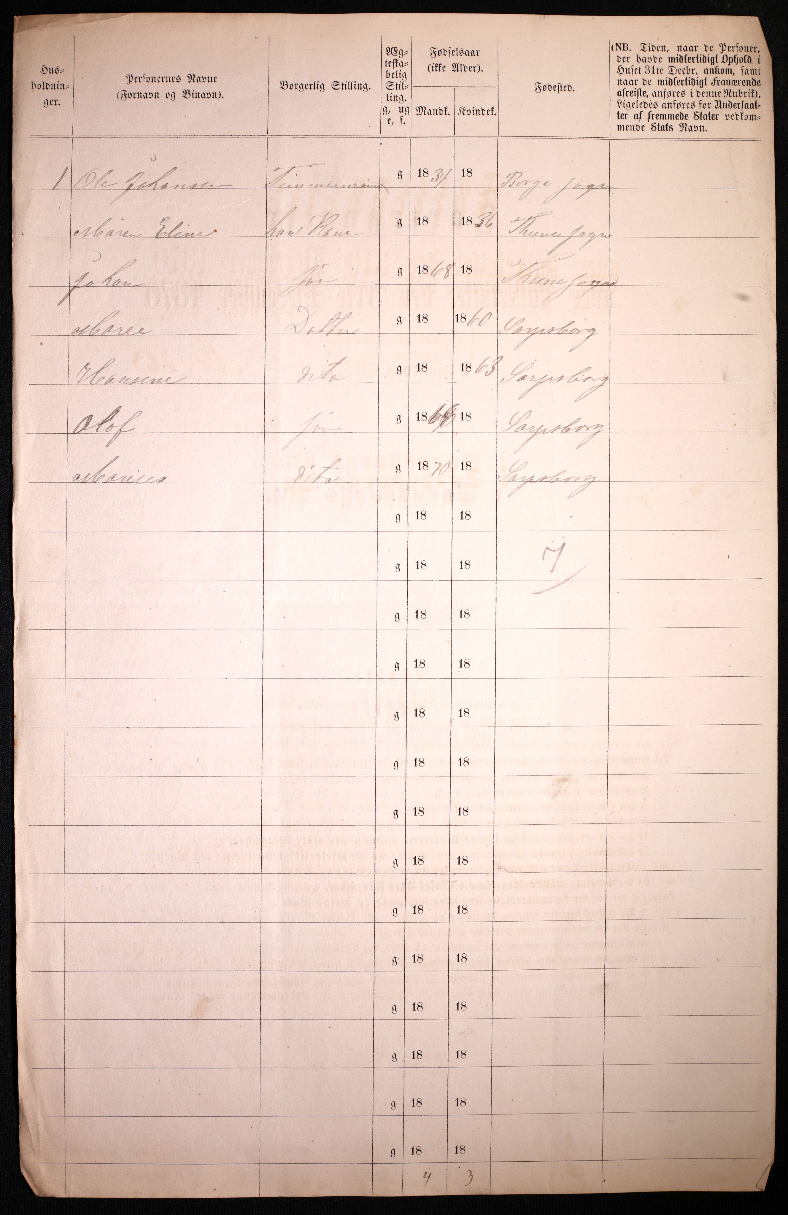 RA, 1870 census for 0102 Sarpsborg, 1870, p. 358