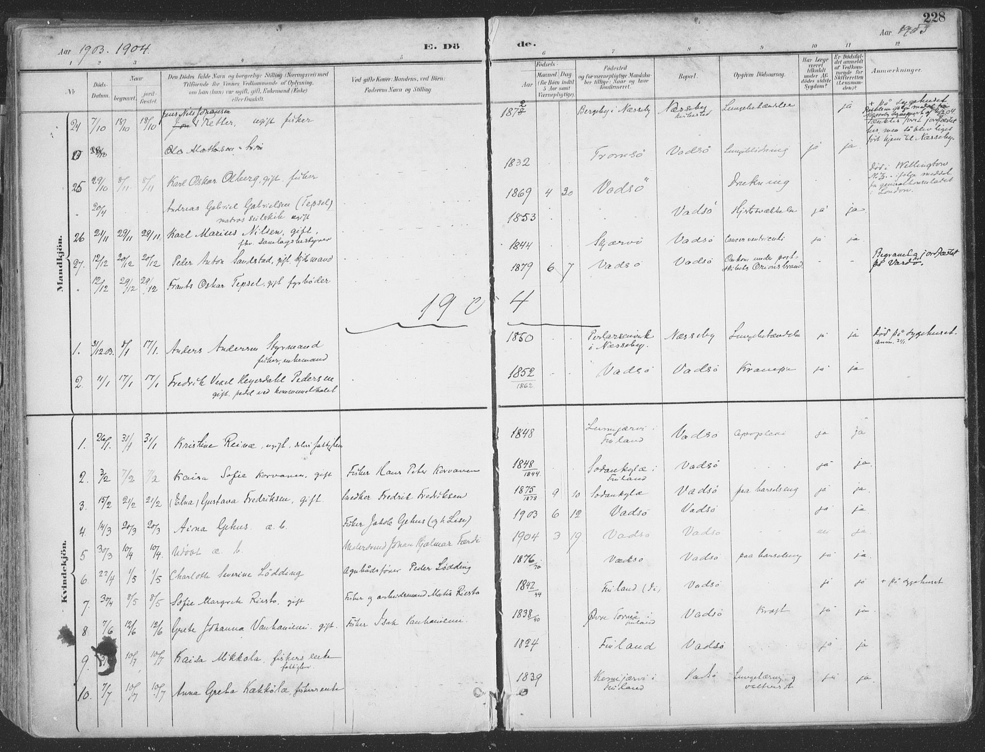 Vadsø sokneprestkontor, SATØ/S-1325/H/Ha/L0007kirke: Parish register (official) no. 7, 1896-1916, p. 228