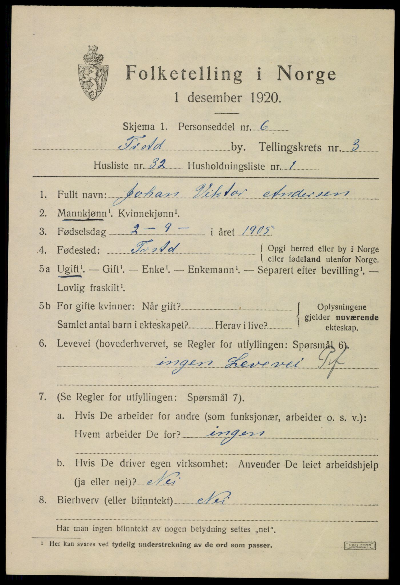 SAO, 1920 census for Fredrikstad, 1920, p. 15493