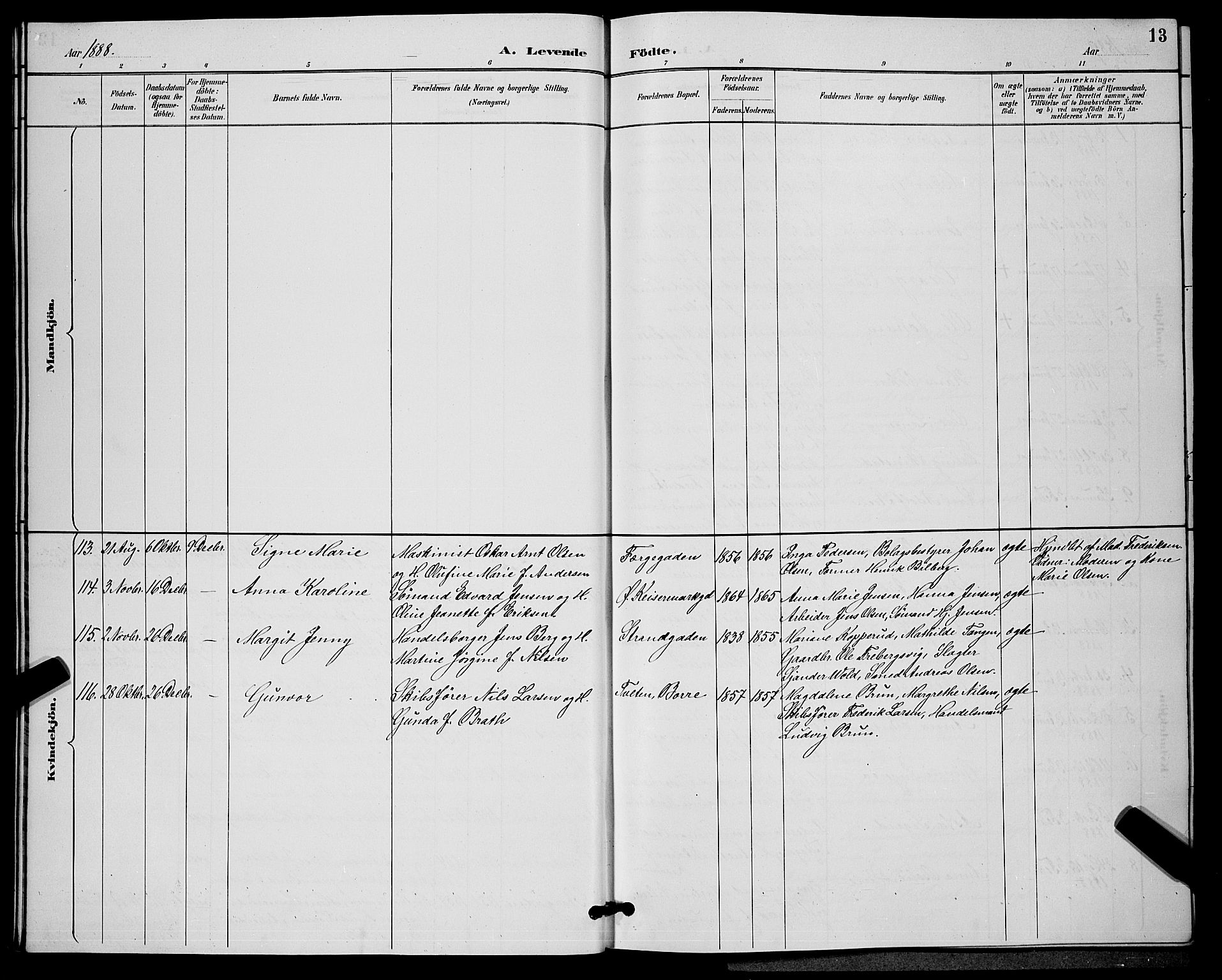 Horten kirkebøker, SAKO/A-348/G/Ga/L0005: Parish register (copy) no. 5, 1888-1895, p. 13