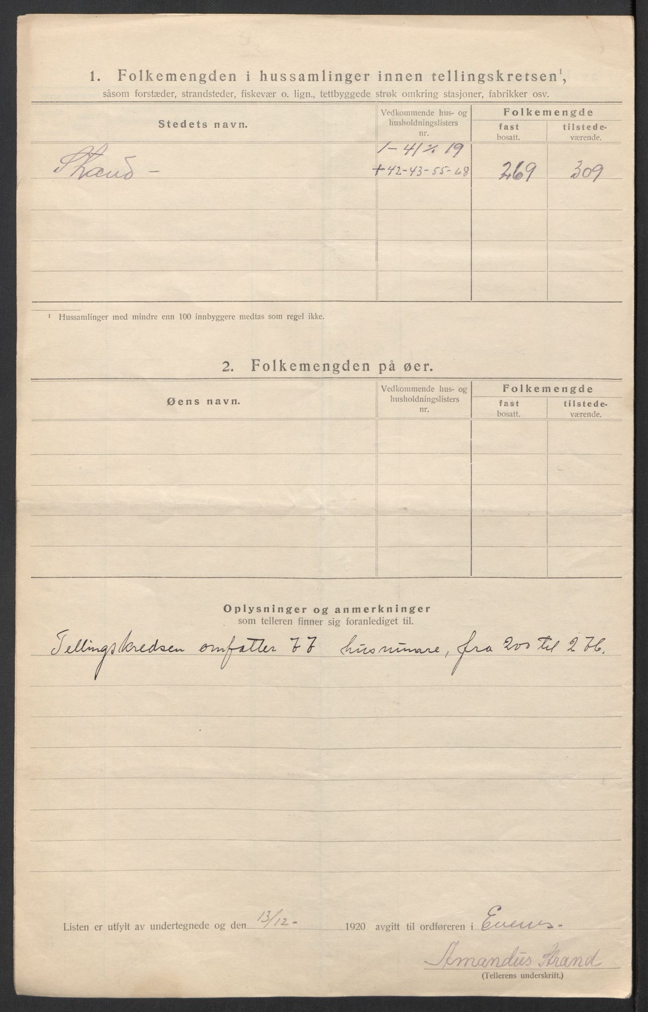 SAT, 1920 census for Evenes, 1920, p. 21