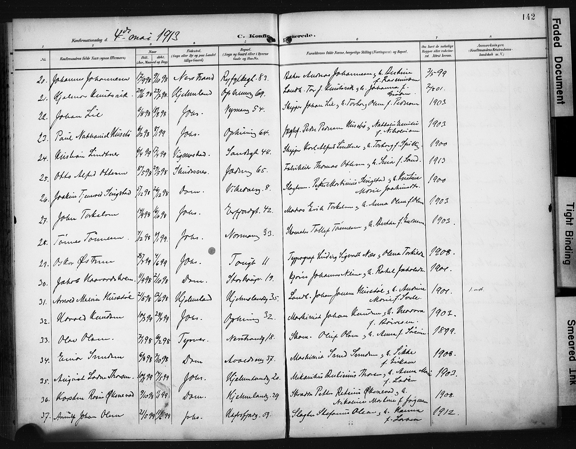 St. Johannes sokneprestkontor, AV/SAST-A-101814/001/30/30BA/L0006: Parish register (official) no. A 6, 1899-1916, p. 142