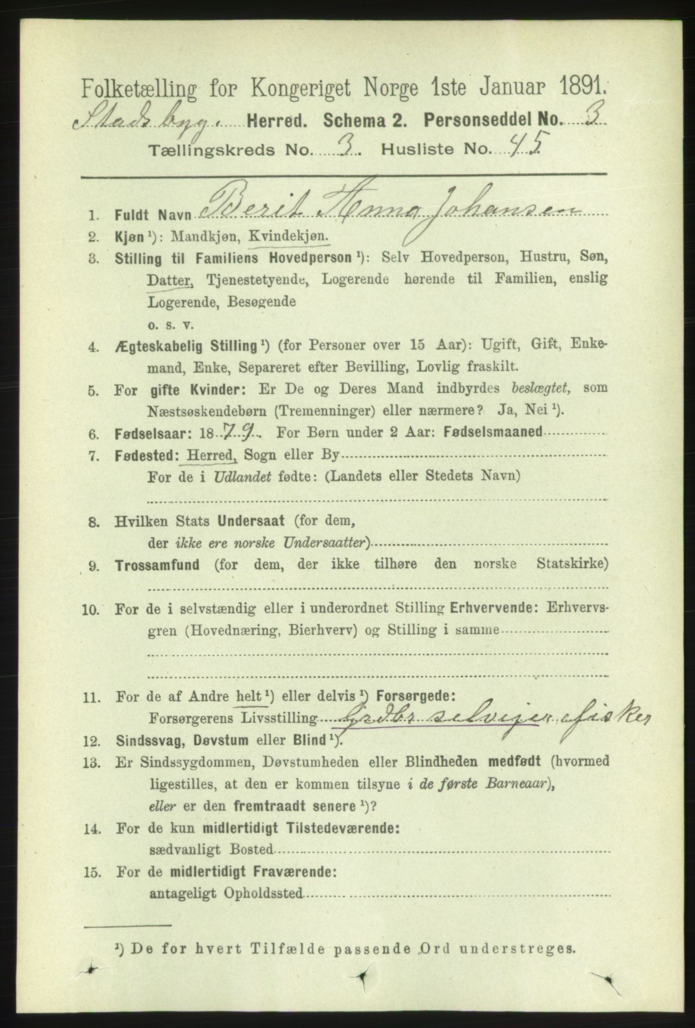 RA, 1891 census for 1625 Stadsbygd, 1891, p. 1641