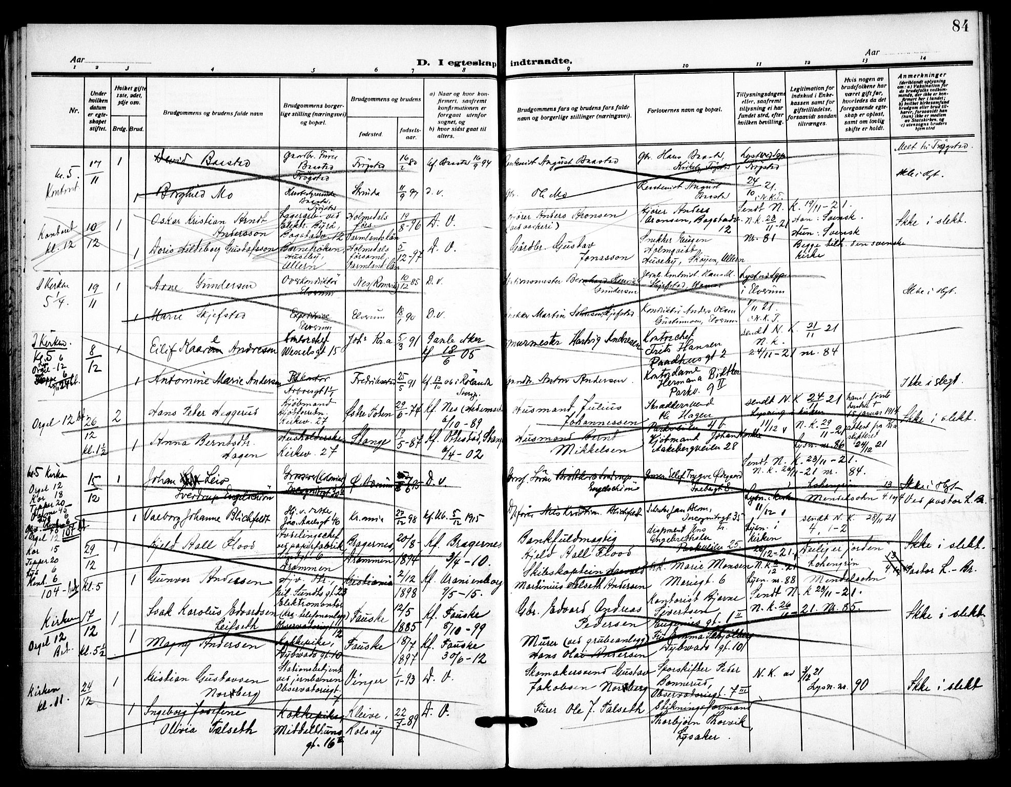 Uranienborg prestekontor Kirkebøker, SAO/A-10877/H/Ha/L0005: Banns register no. I 5, 1915-1928, p. 84