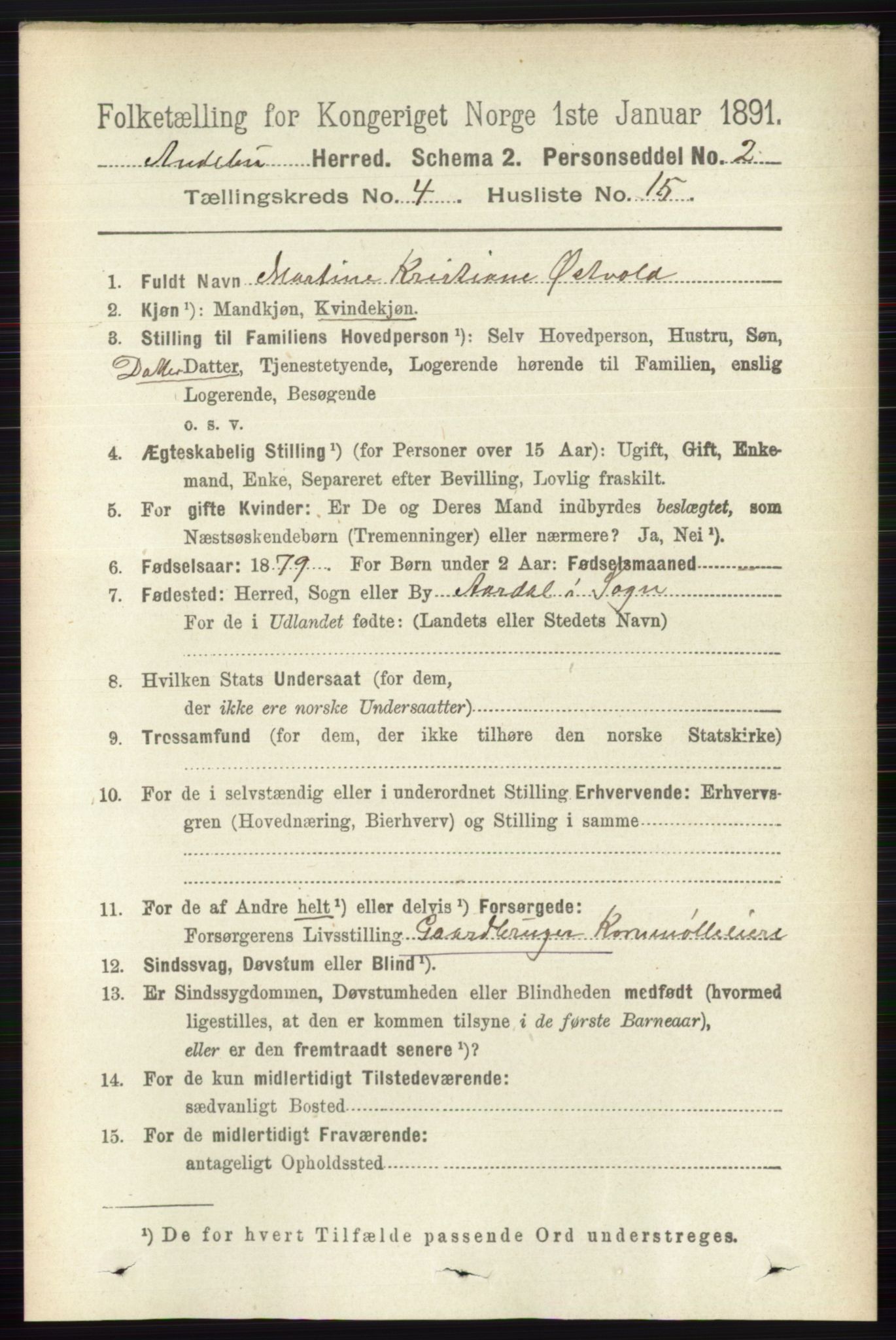 RA, 1891 census for 0719 Andebu, 1891, p. 2124