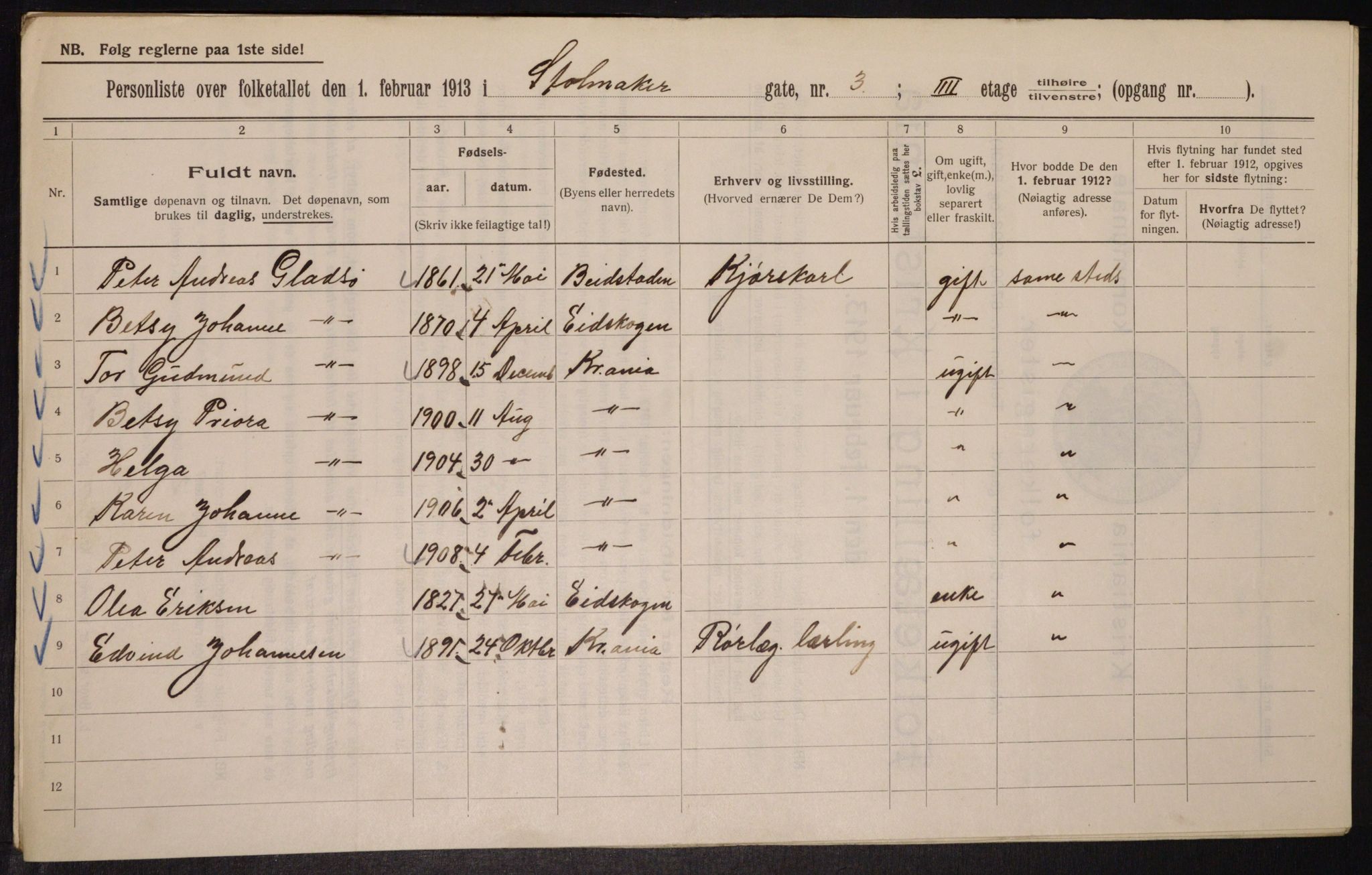 OBA, Municipal Census 1913 for Kristiania, 1913, p. 102675