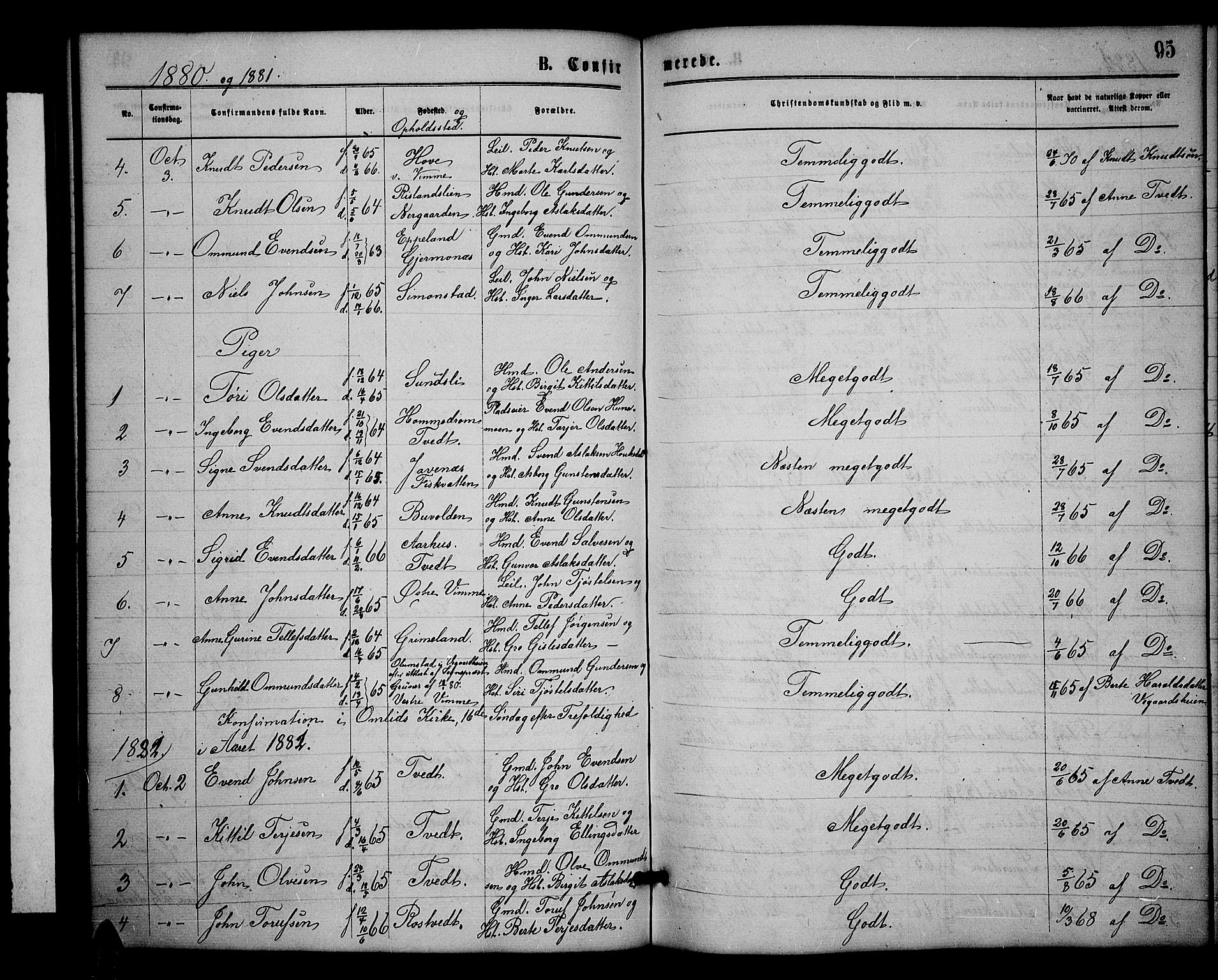 Åmli sokneprestkontor, SAK/1111-0050/F/Fb/Fbc/L0003: Parish register (copy) no. B 3, 1868-1888, p. 95
