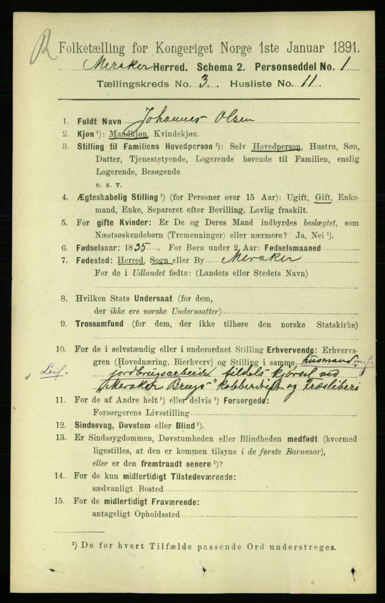 RA, 1891 census for 1711 Meråker, 1891, p. 1201