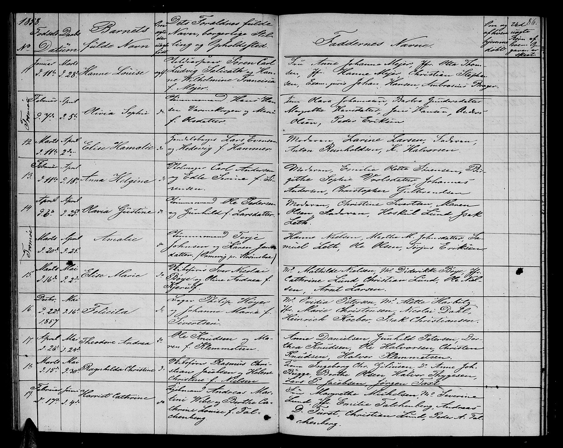 Arendal sokneprestkontor, Trefoldighet, SAK/1111-0040/F/Fb/L0003: Parish register (copy) no. B 3, 1851-1860, p. 86