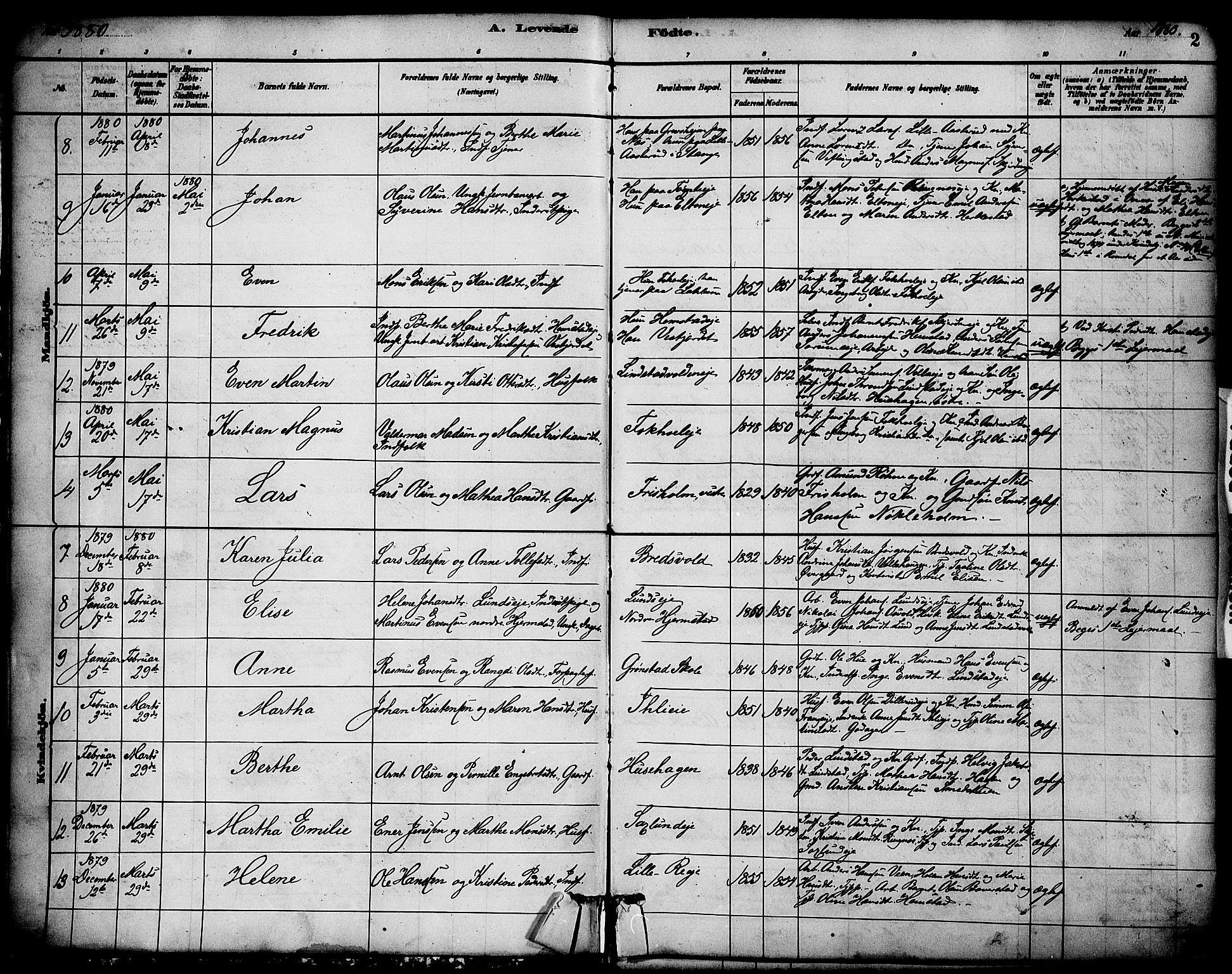 Stange prestekontor, AV/SAH-PREST-002/K/L0017: Parish register (official) no. 17, 1880-1893, p. 2